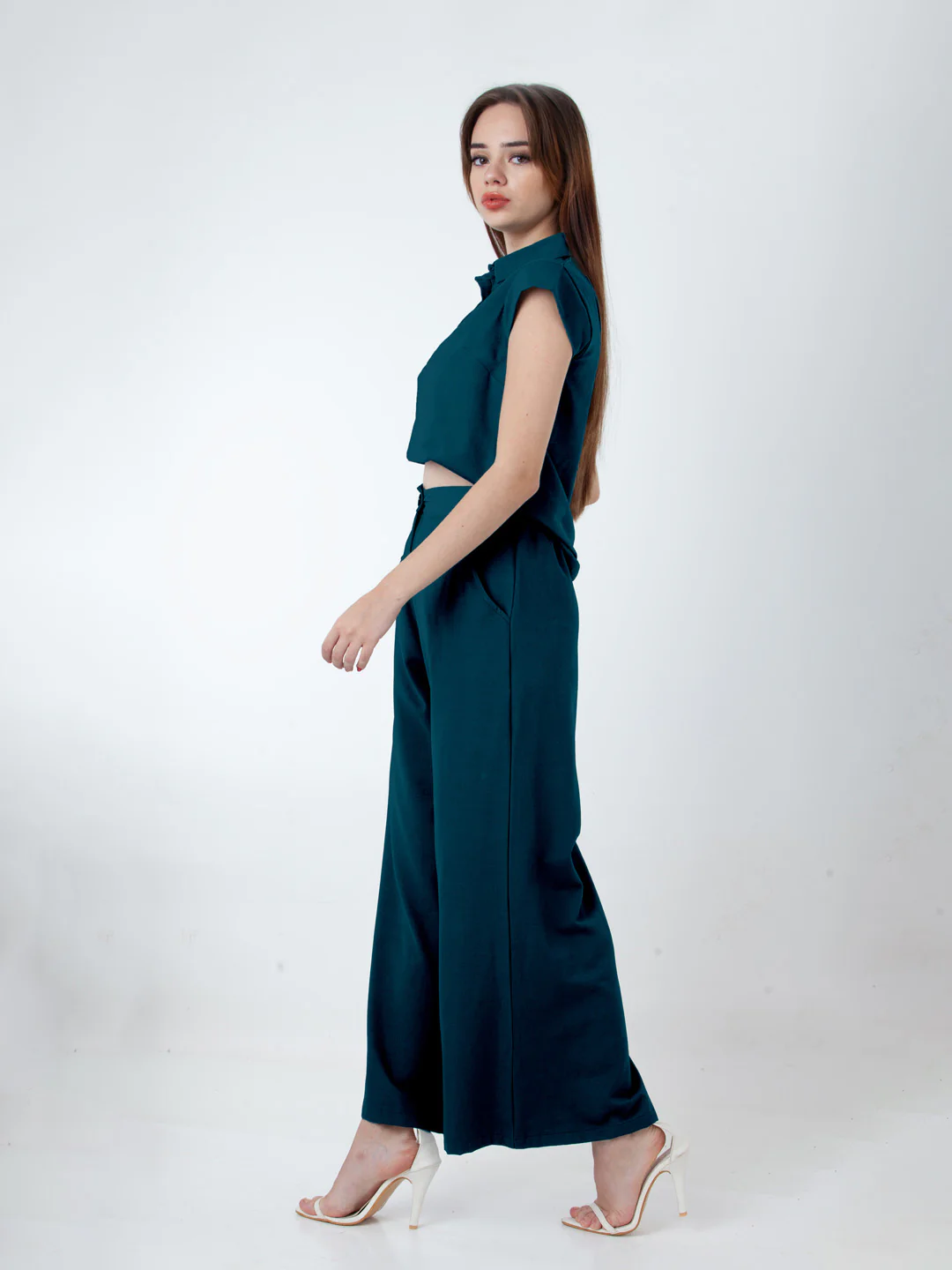 Solid Teal Wide Leg Co-Ord Set - Image 3