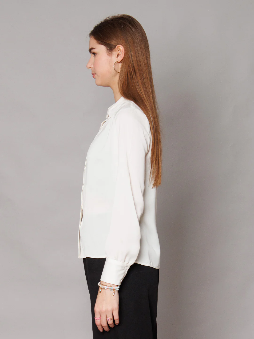 Solid White Gathered Shirt - Image 3