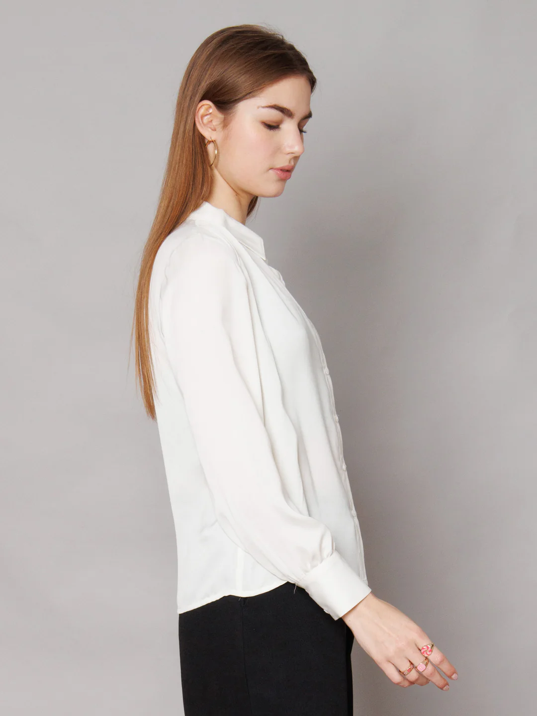 Solid White Gathered Shirt - Image 3