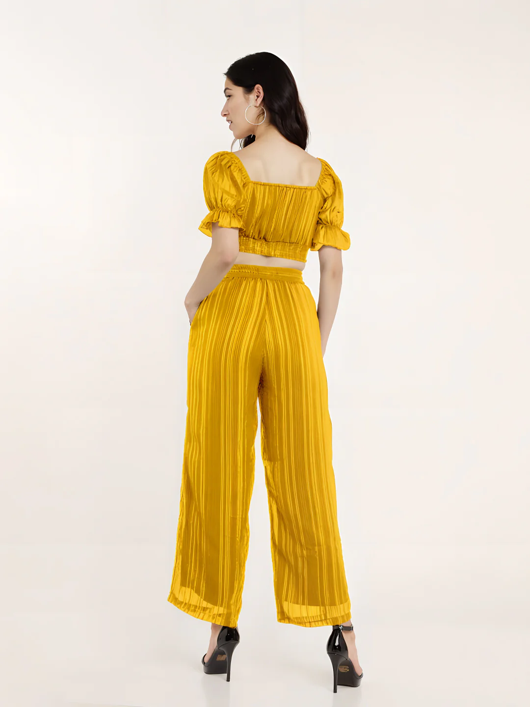 Solid Yellow Cropped Co-Ord Set - Image 4