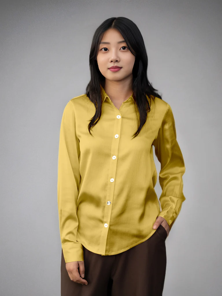 Solid Yellow Regular Shirt - Image 2