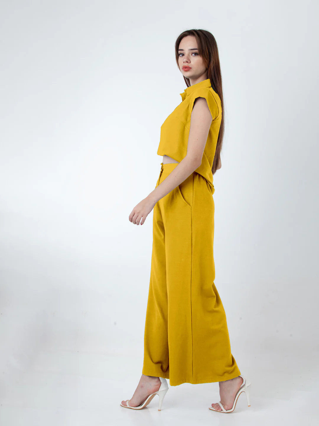 Solid Yellow Wide Leg Co-Ord Set - Image 3