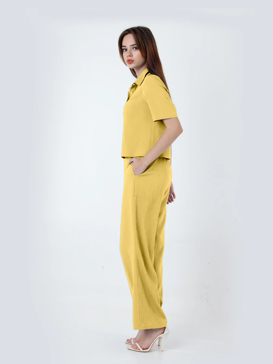 Solid Yellow Wide Leg Co-Ord Set - Image 3