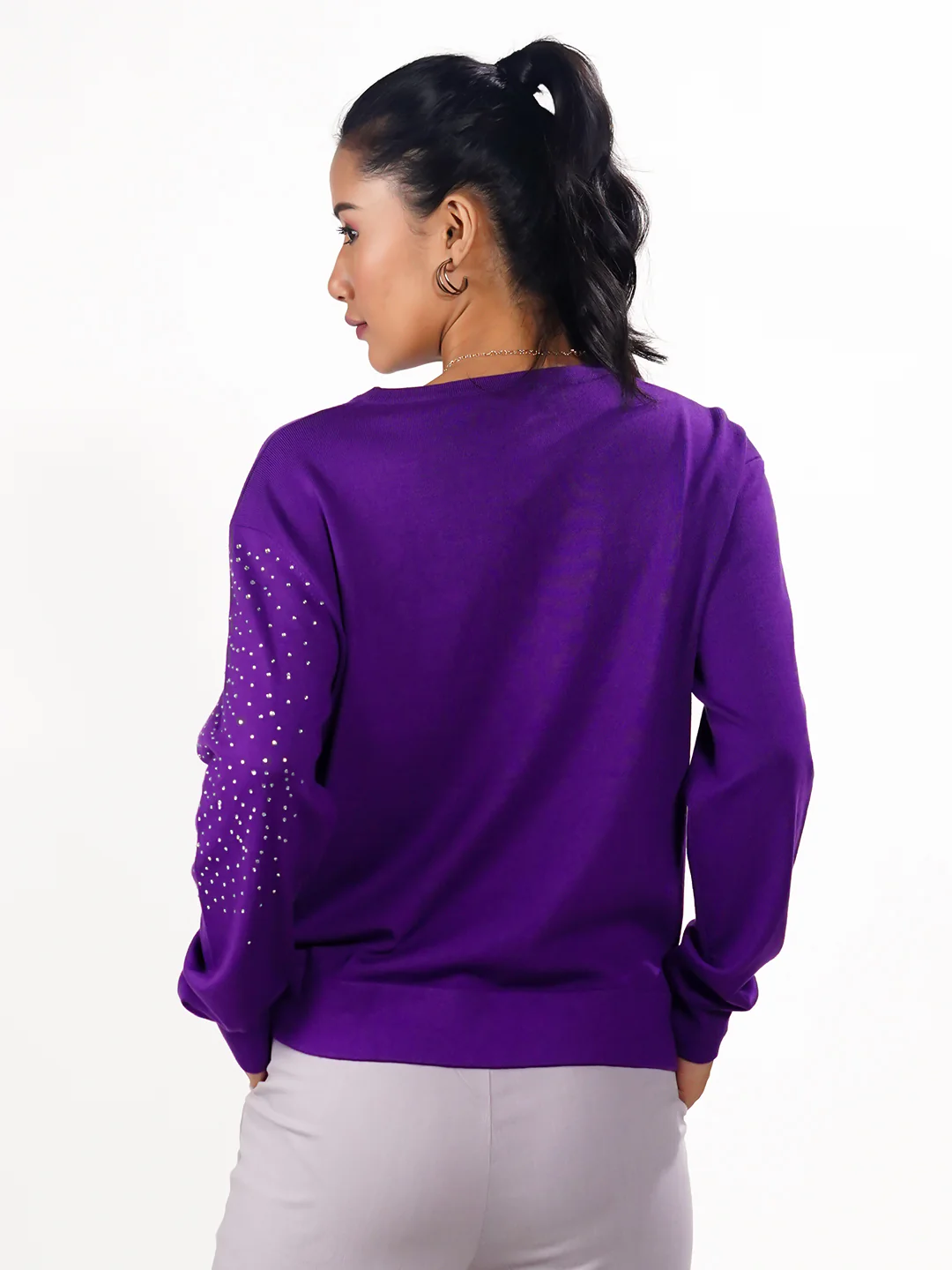 Purple Embellished Slip-On Sweater - Image 6