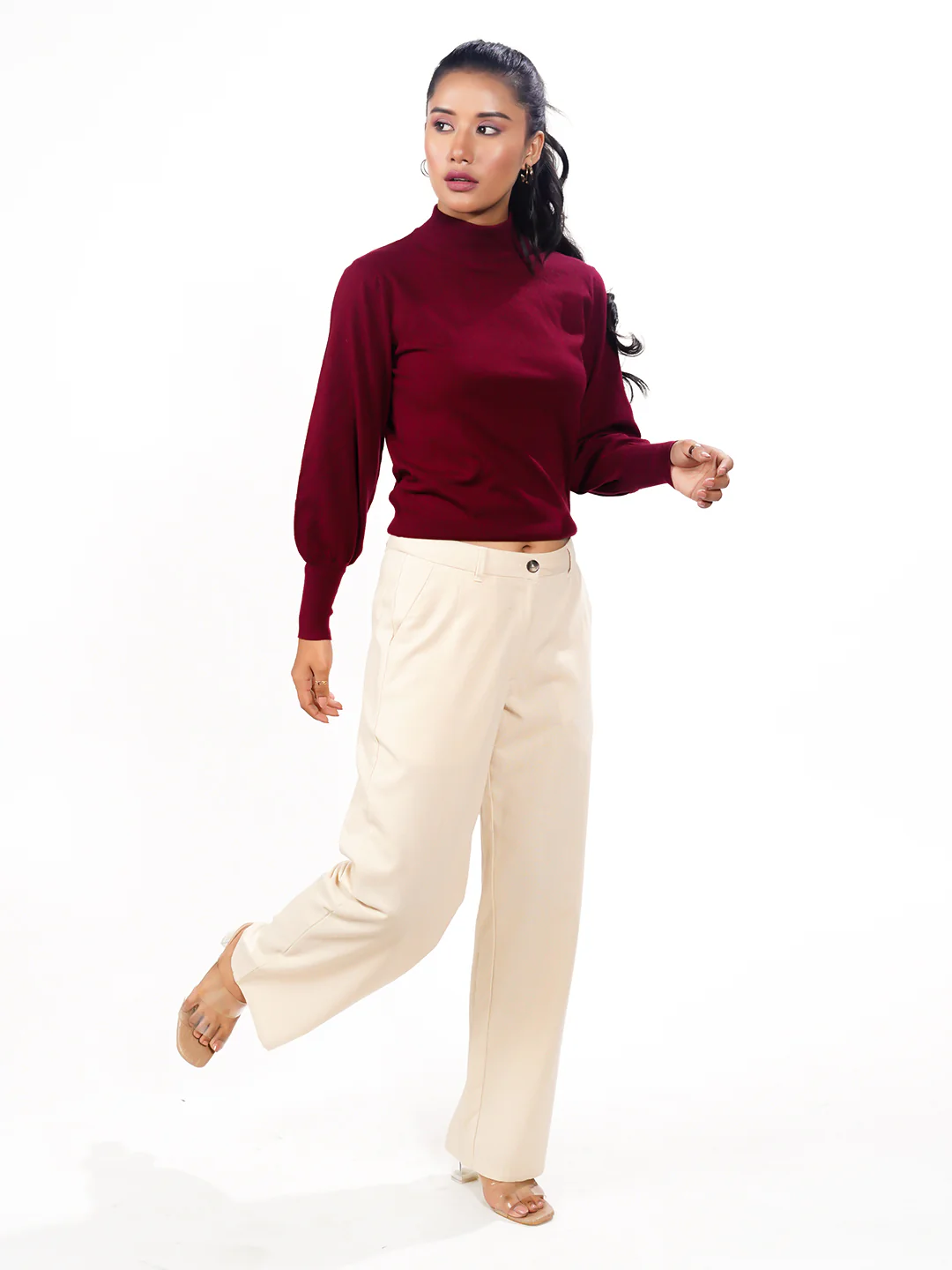 Maroon Solid Slip-On Sweater - Image 4