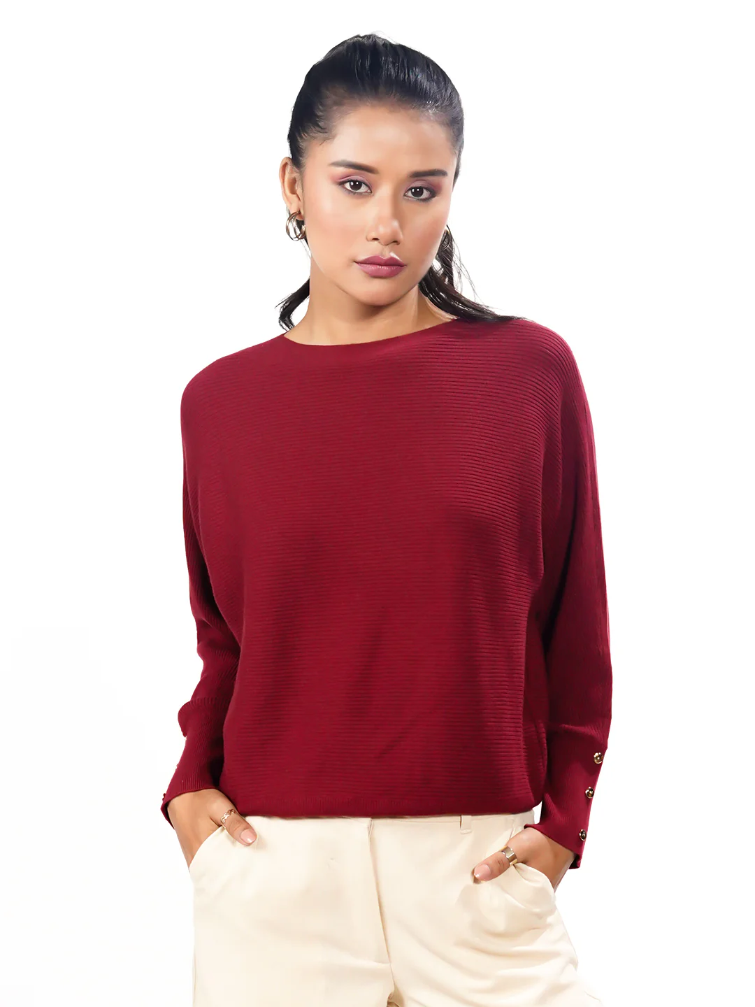 Maroon Solid Slip-On Sweater - Image 2