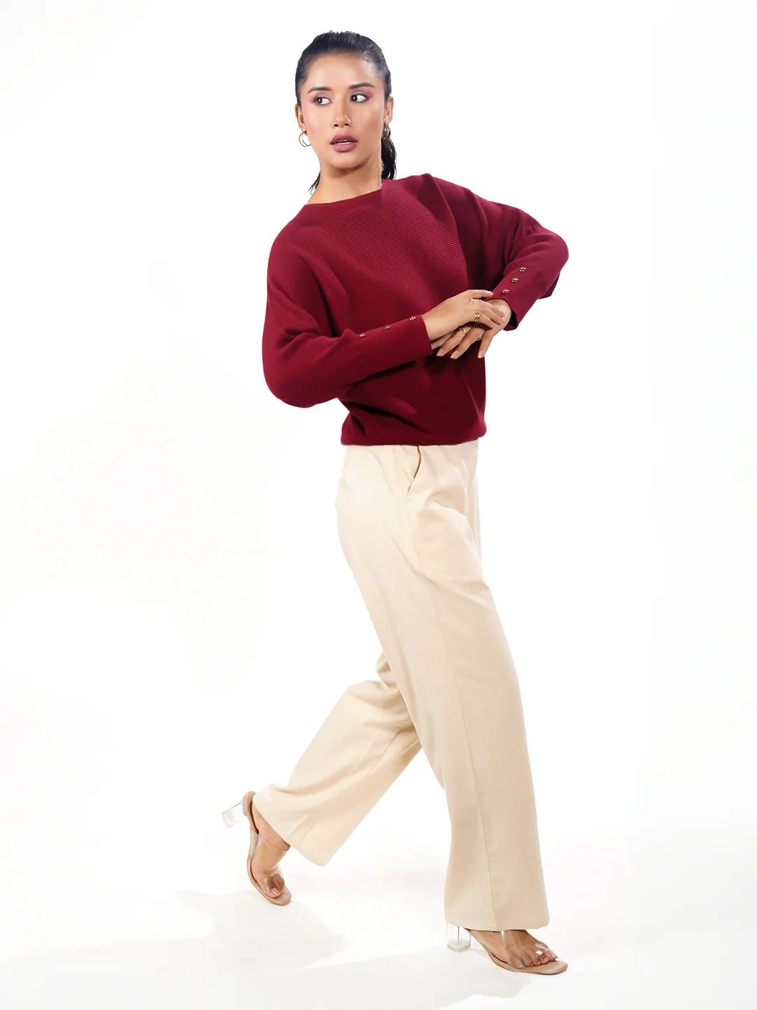 Maroon Solid Slip-On Sweater - Image 3