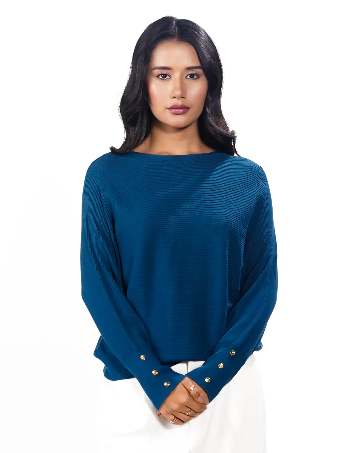 Teal Solid Slip-On Sweater - Image 3