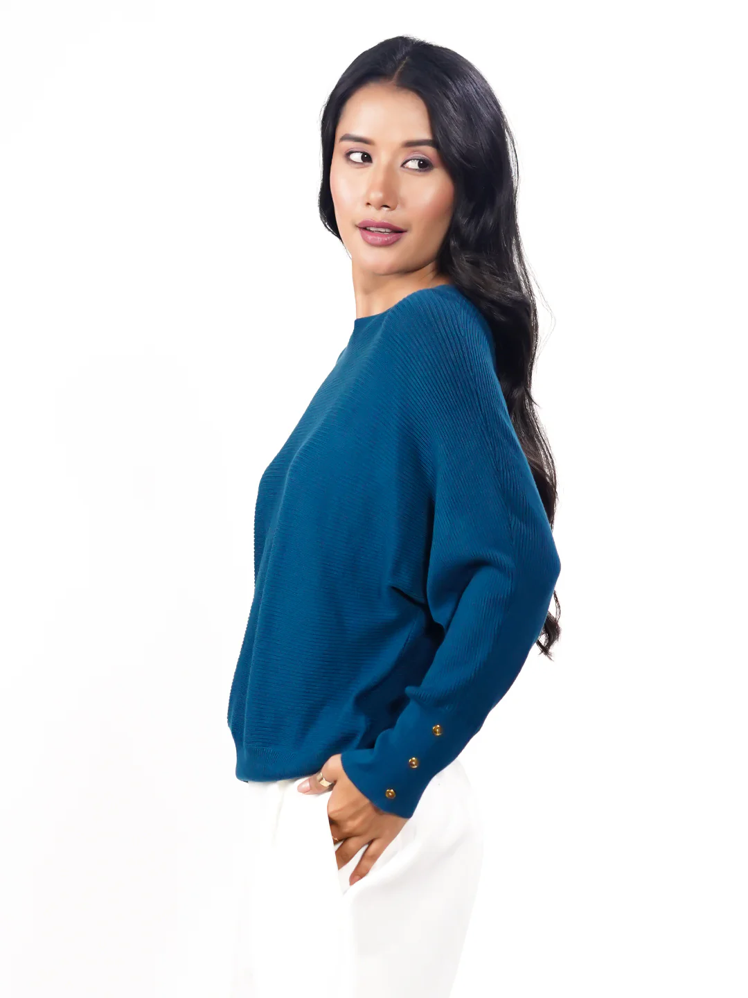 Teal Solid Slip-On Sweater - Image 4
