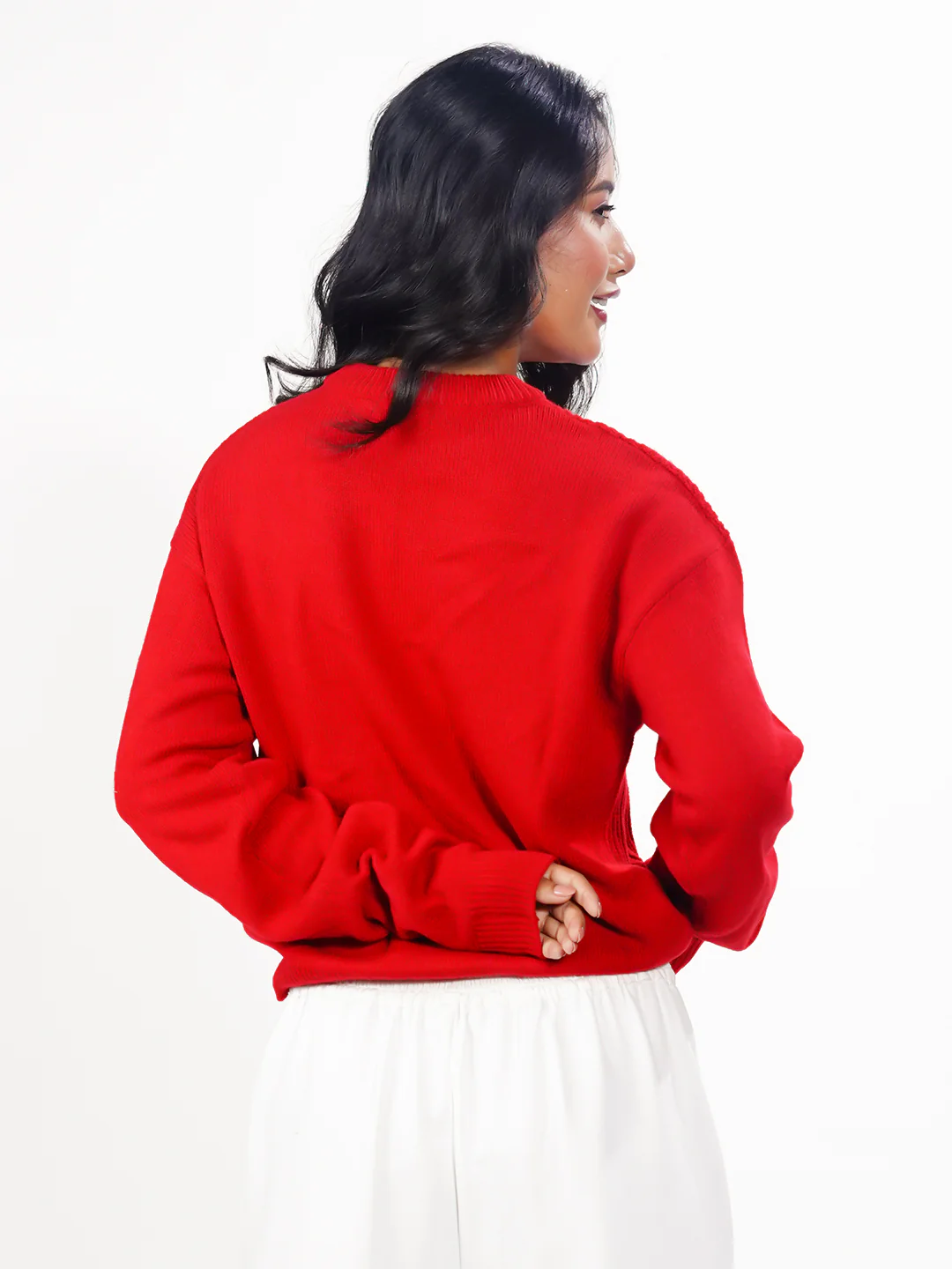 Red Solid Slip-On Sweater - Image 5