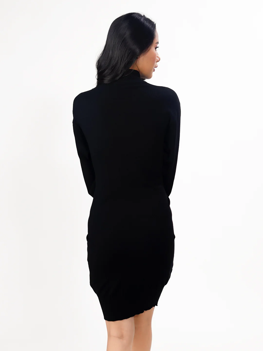 Black Solid Slip-On Short Sweater Dress - Image 5