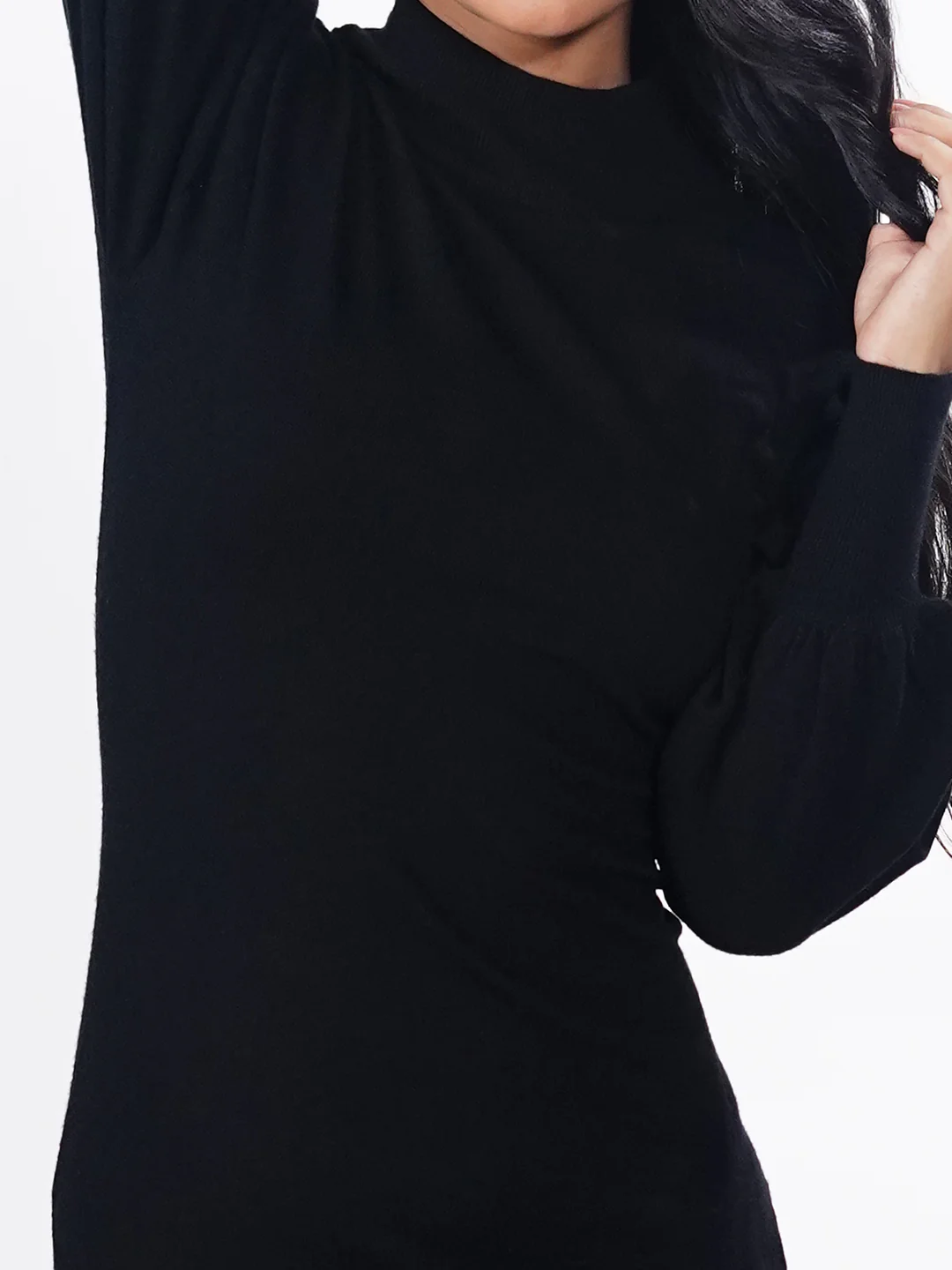 Black Solid Slip-On Short Sweater Dress - Image 7