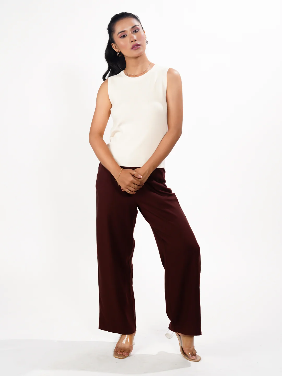 Off White Solid Slip-On Sweater Top - Image 3