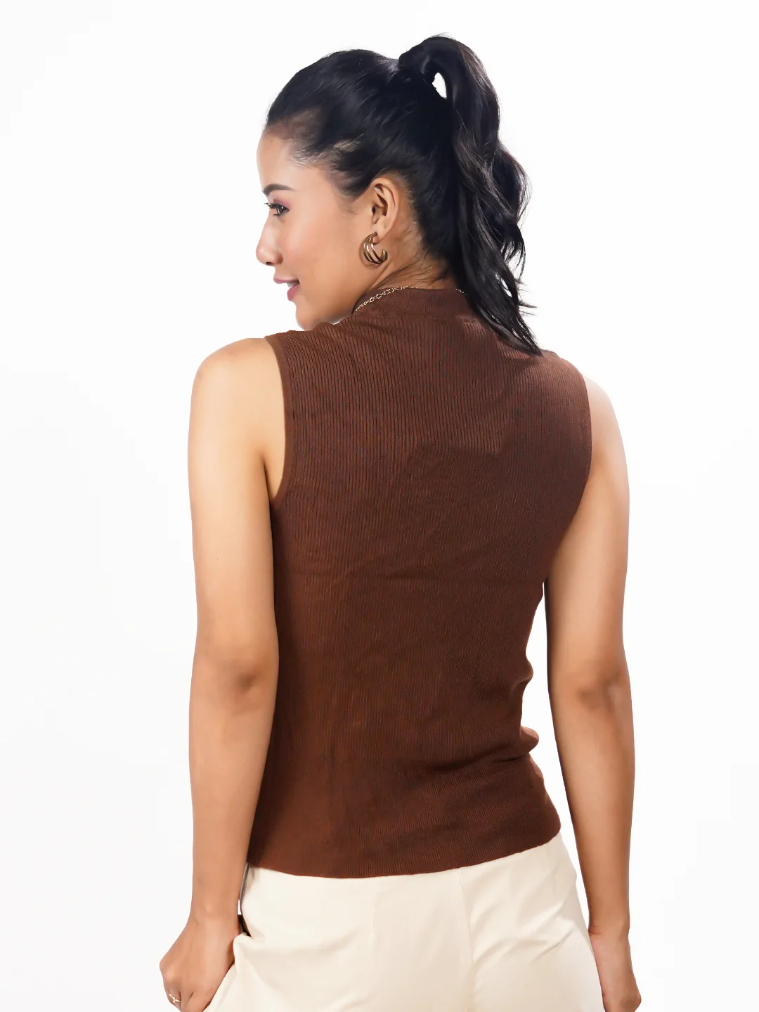Brown Solid Slip-On Sweater Top - Image 5