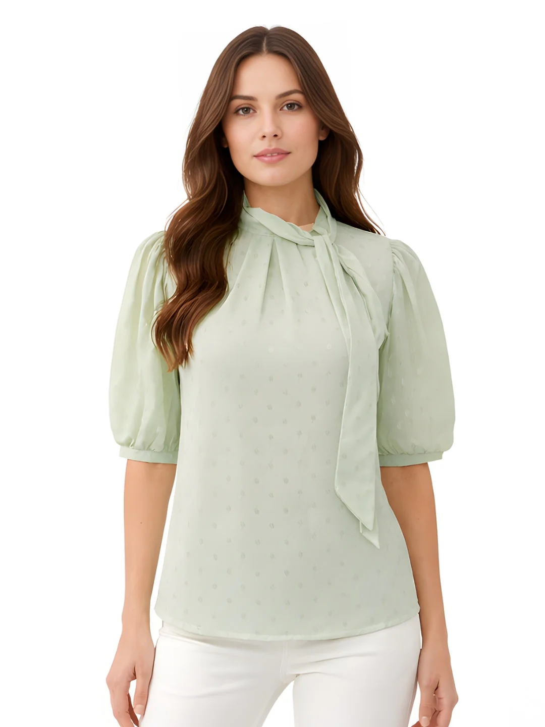 Green Self Design Short Sleeves Top - Image 2