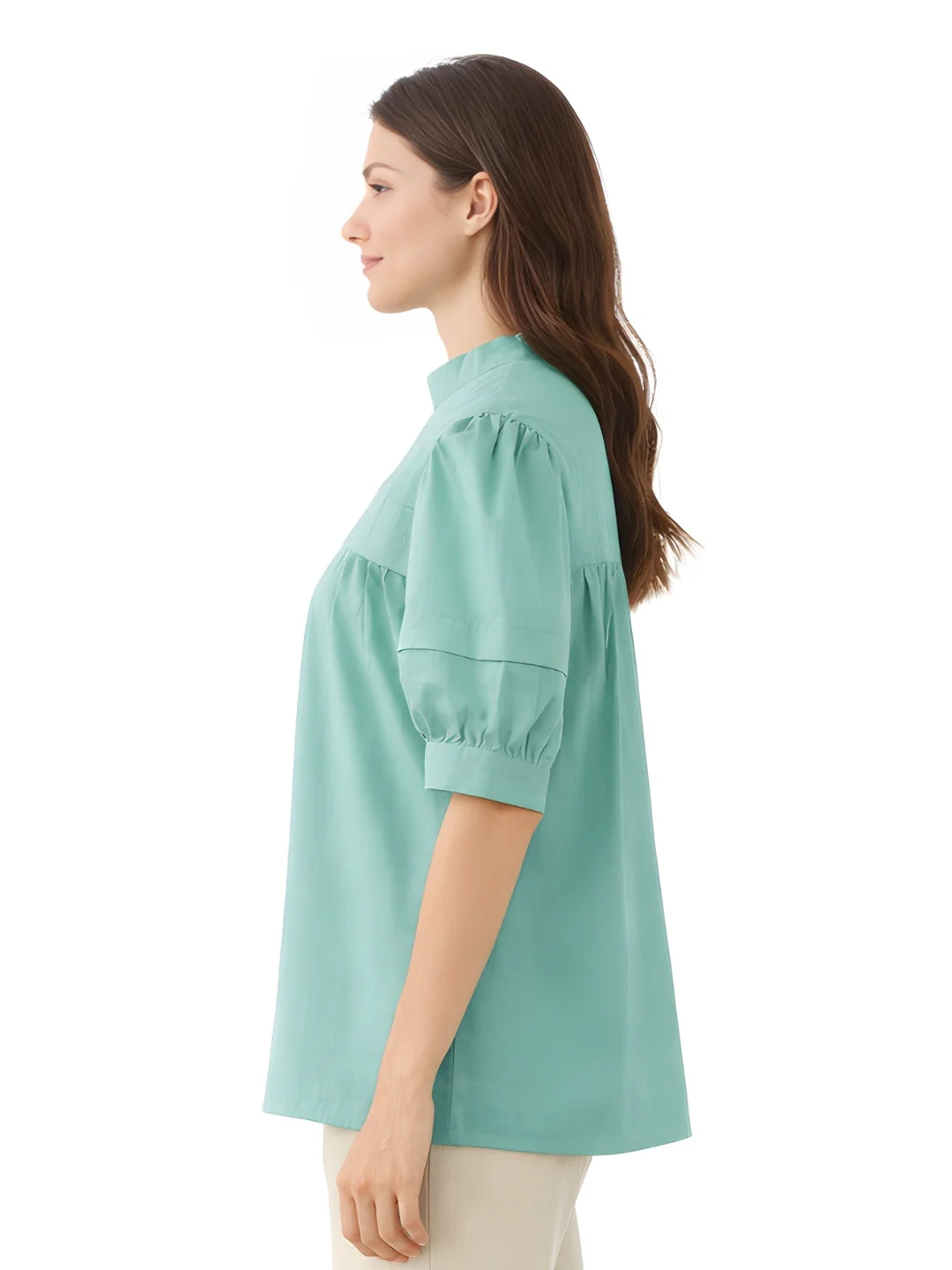 Green Solid Short Sleeves Top - Image 3
