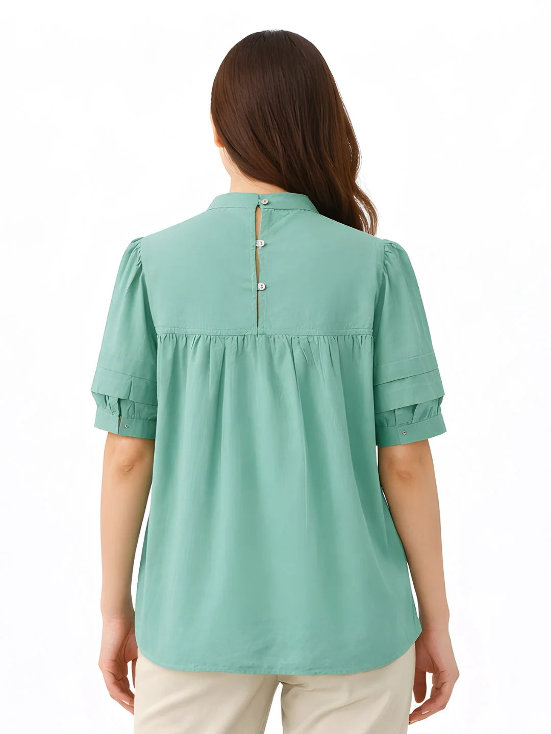 Green Solid Short Sleeves Top - Image 4
