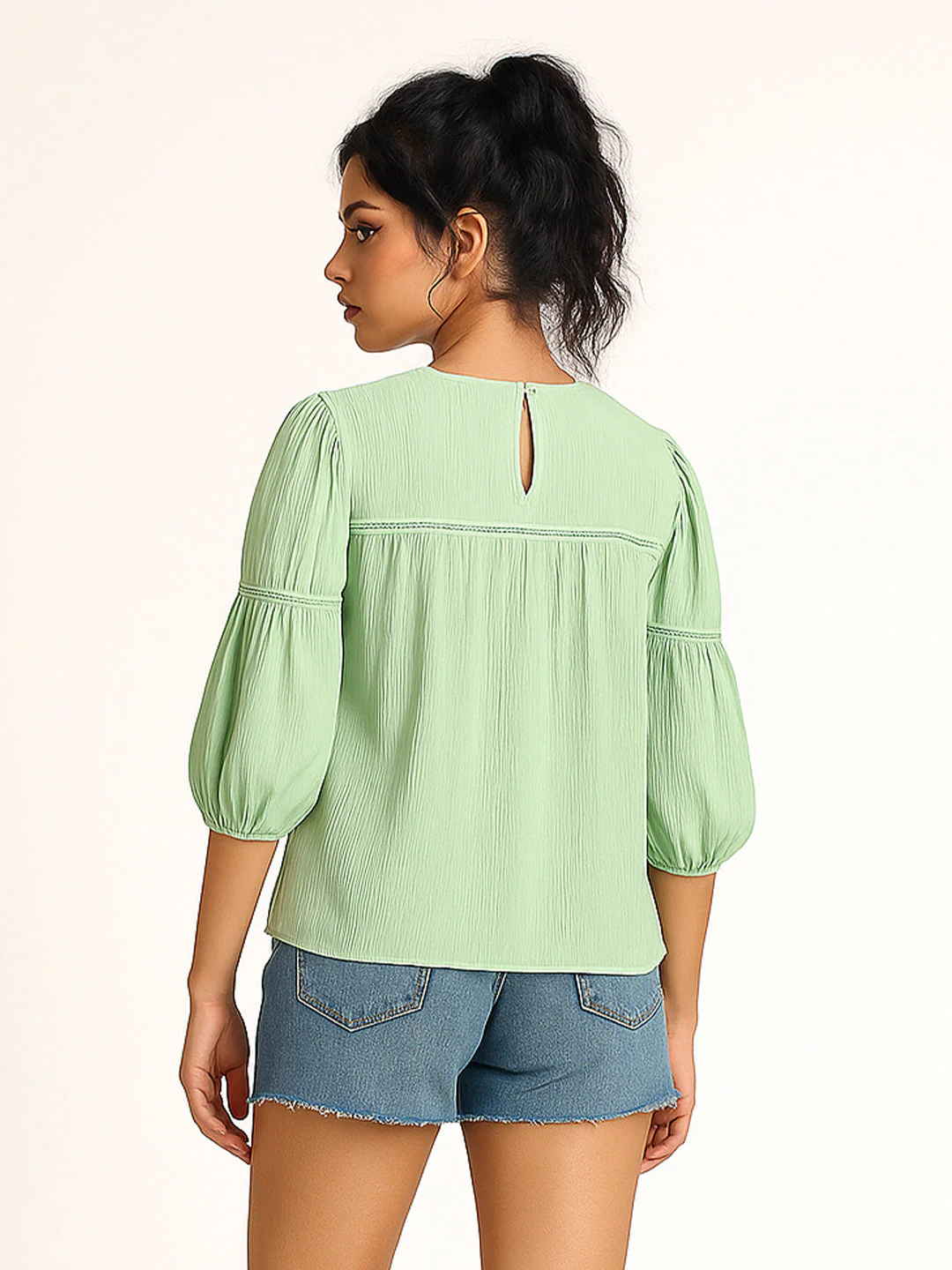 Green Solid 3/4th Sleeves Top - Image 4