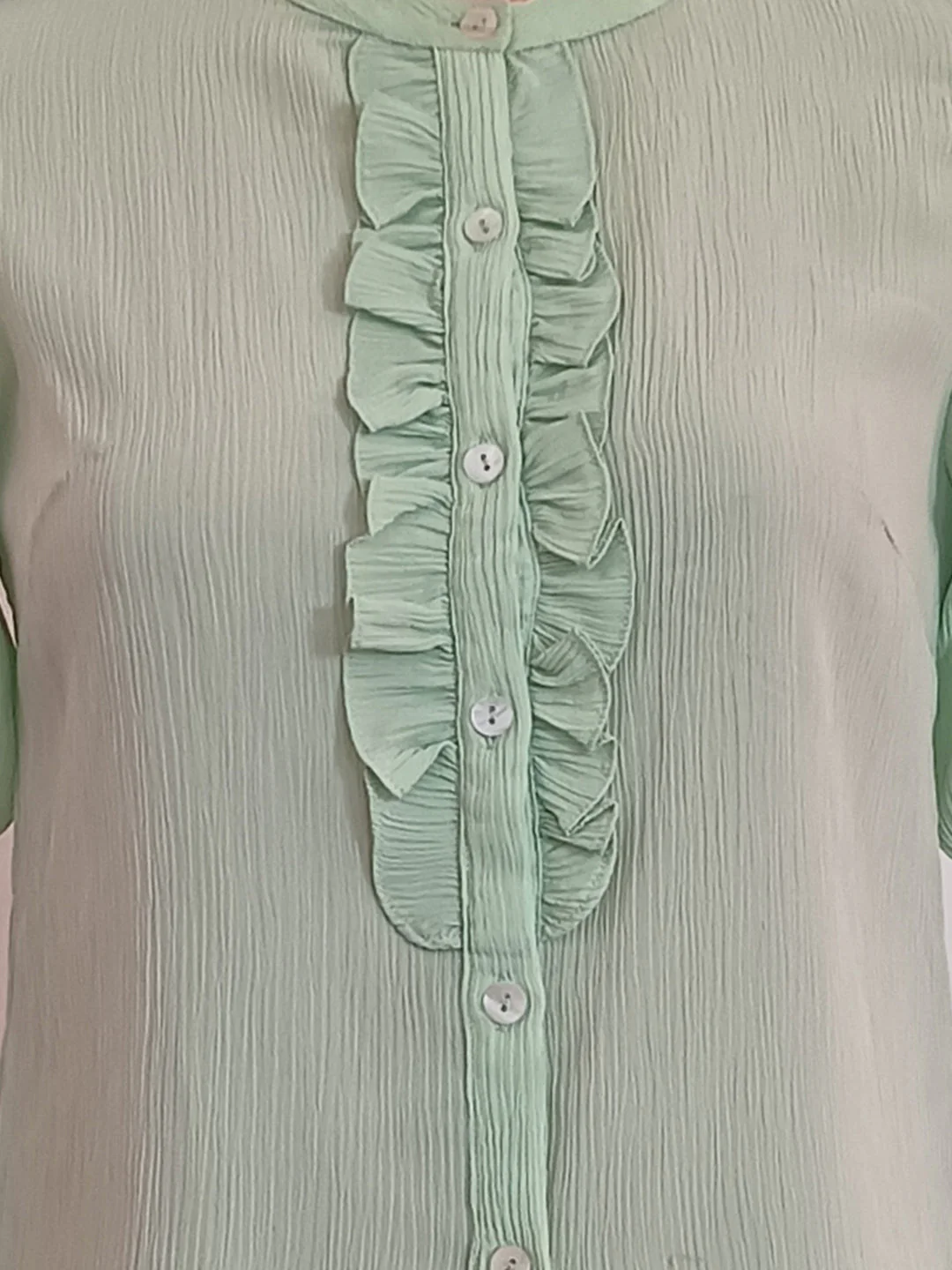 Green Solid Short Sleeves Top - Image 5
