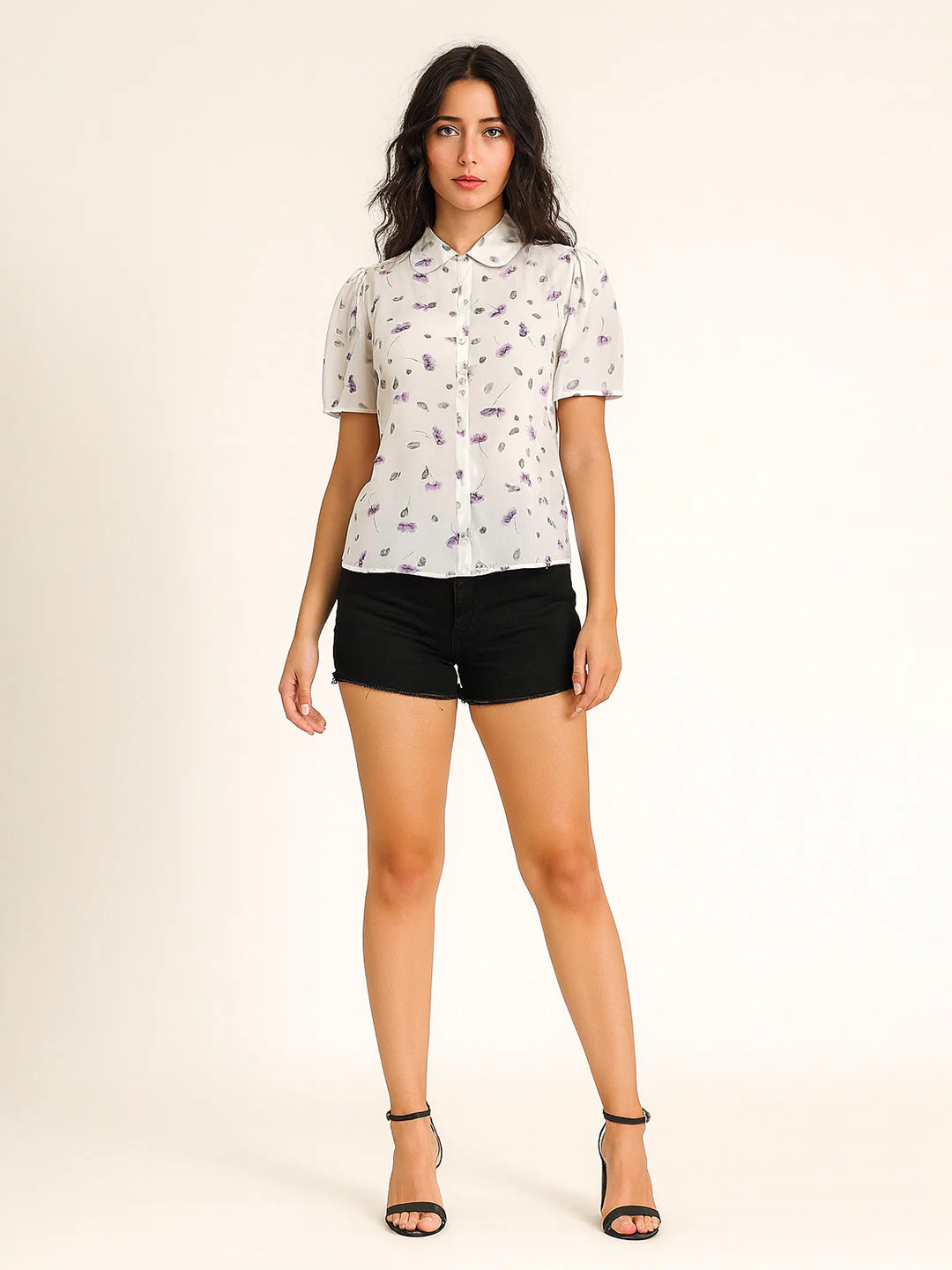 White Printed Short Sleeves Top