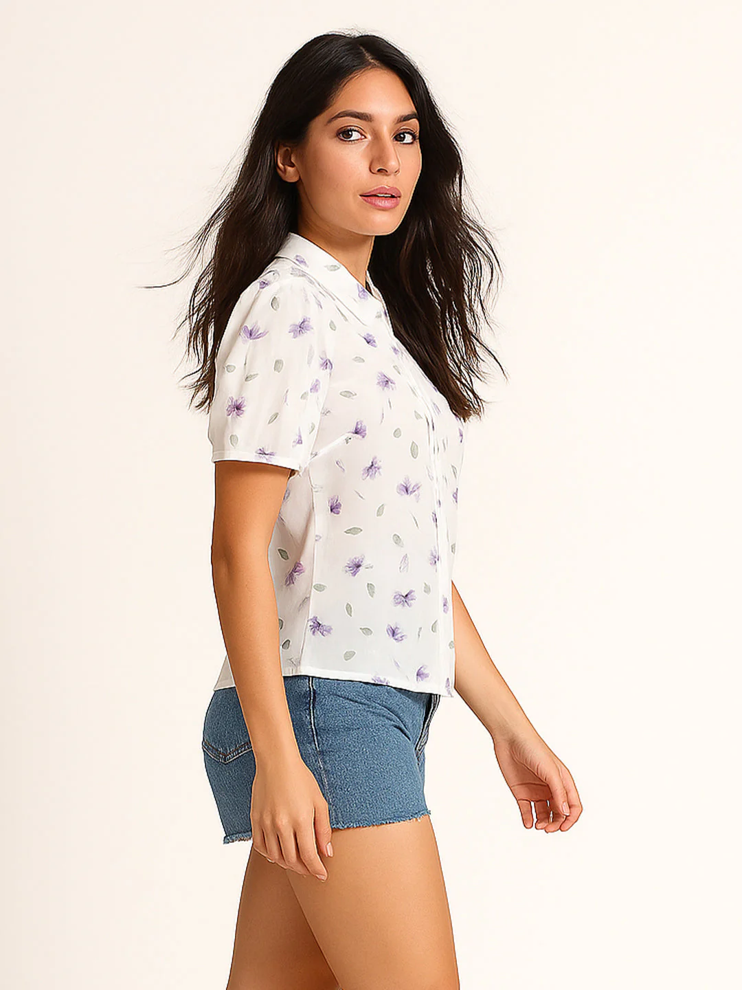 White Printed Short Sleeves Top - Image 2