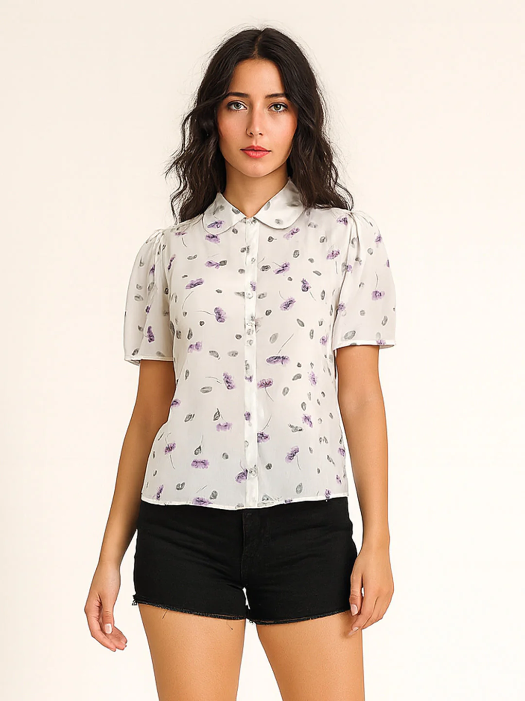 White Printed Short Sleeves Top - Image 3