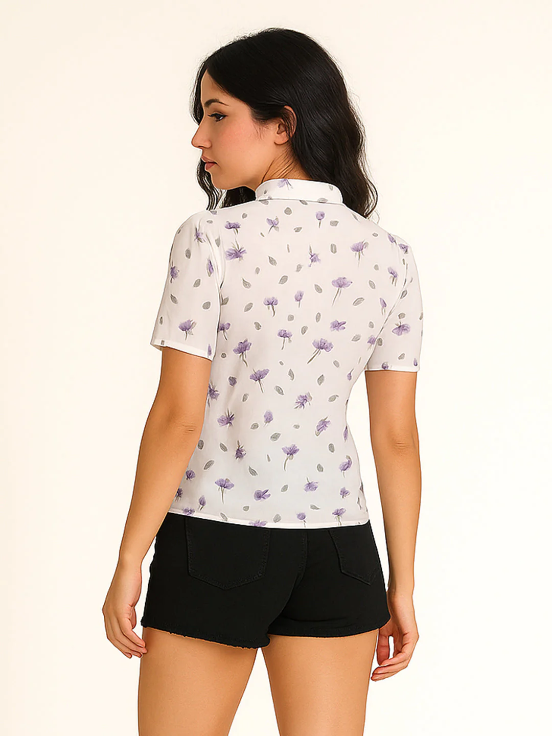 White Printed Short Sleeves Top - Image 4