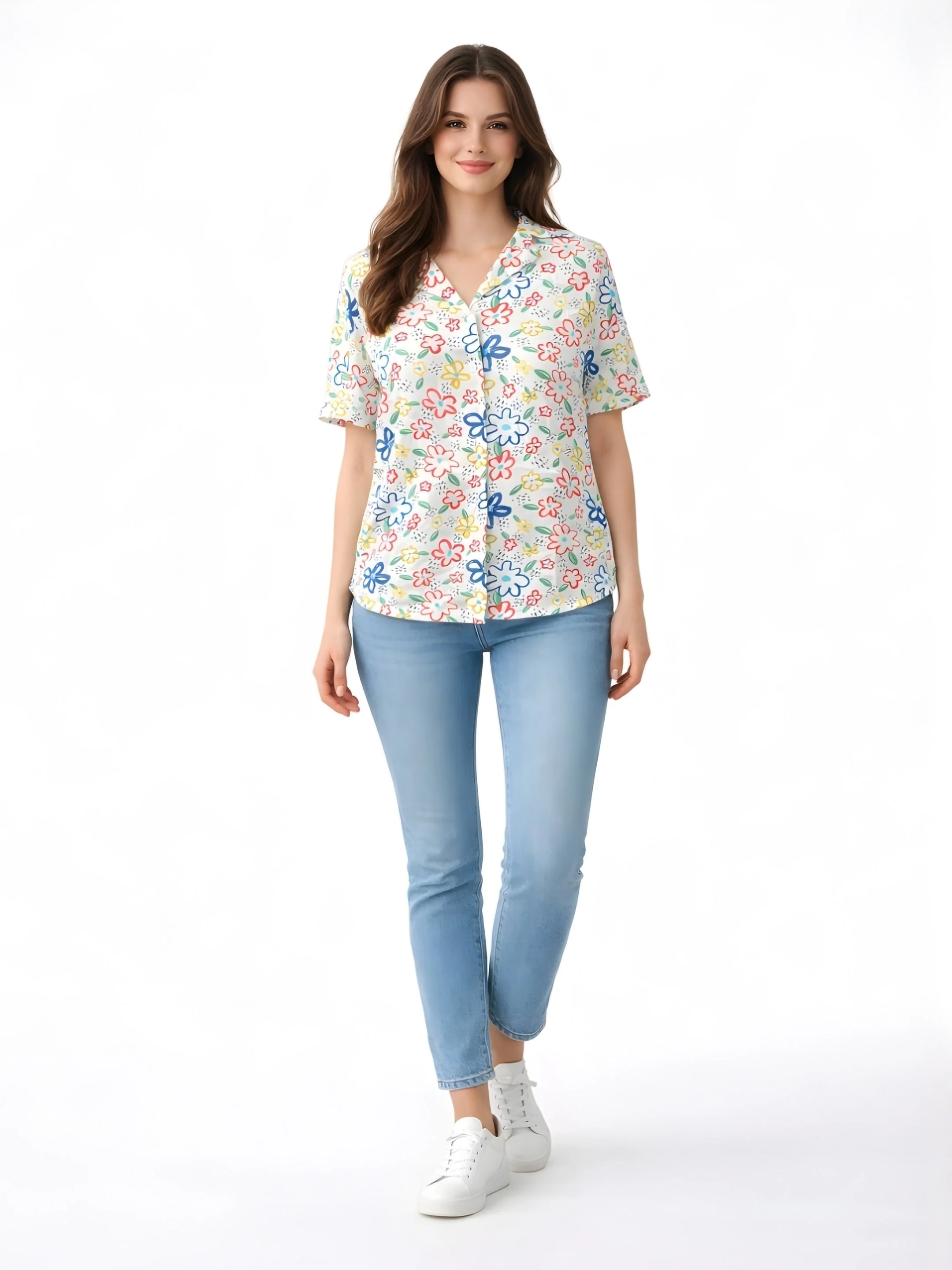 White Printed Short Sleeves Shirts