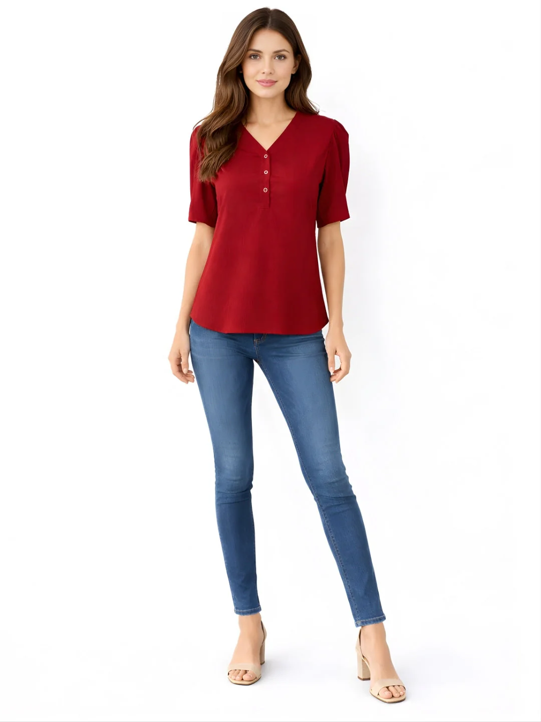 Red Textured Short Top