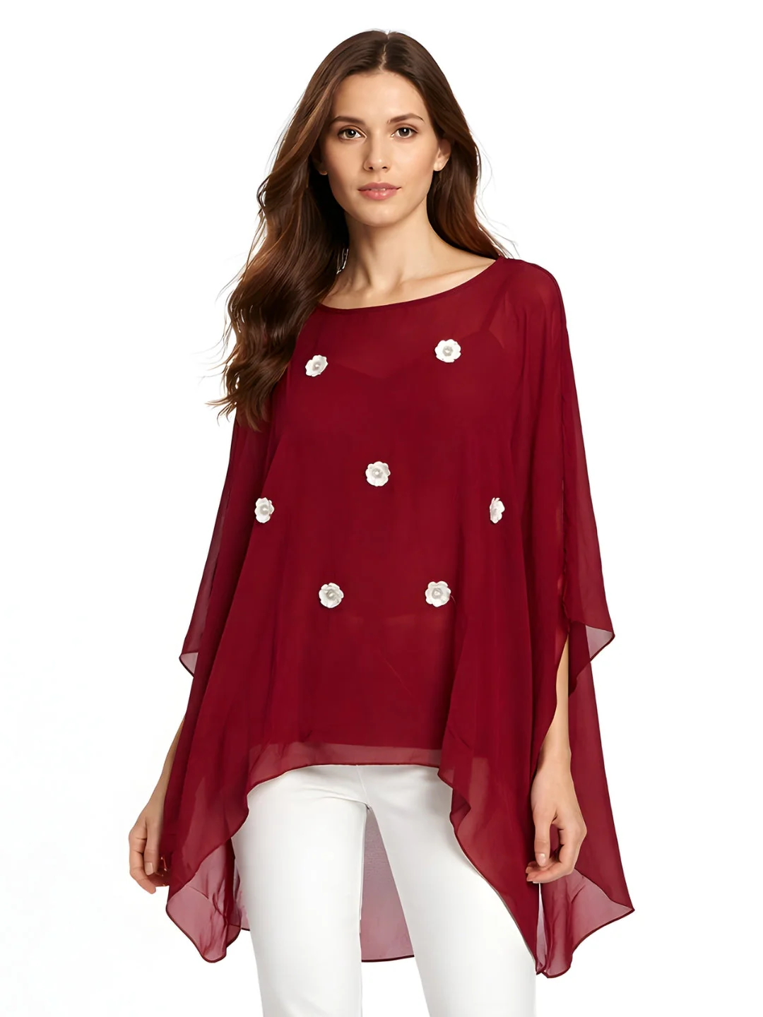 Maroon Embellished Long Top - Image 2