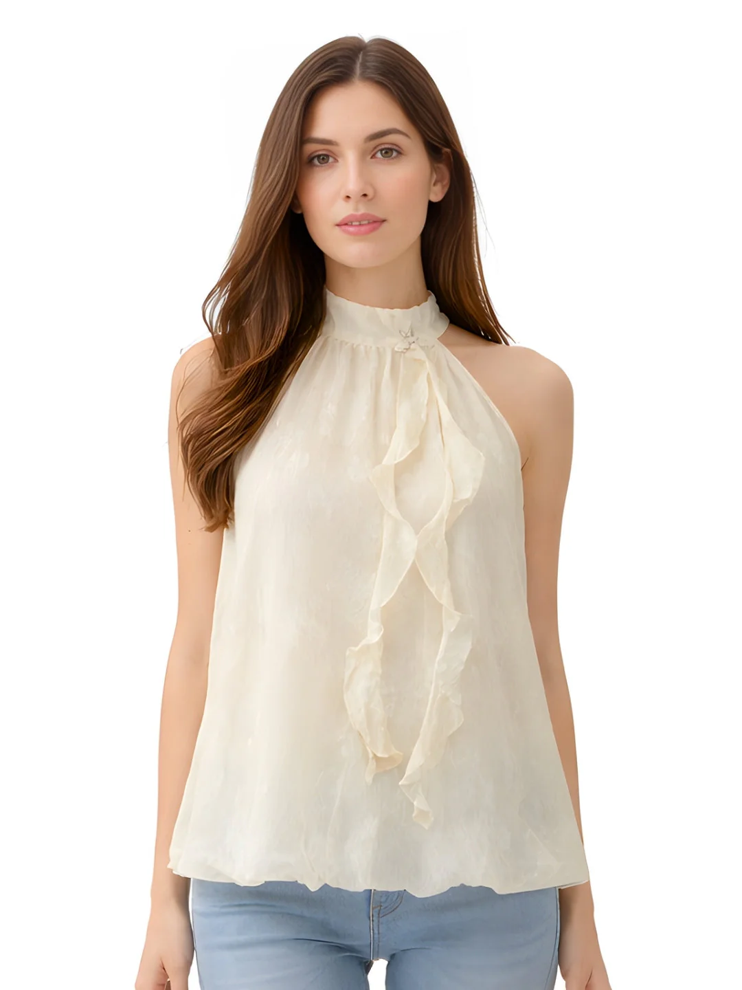 Off White Textured Sleeveless Top - Image 2