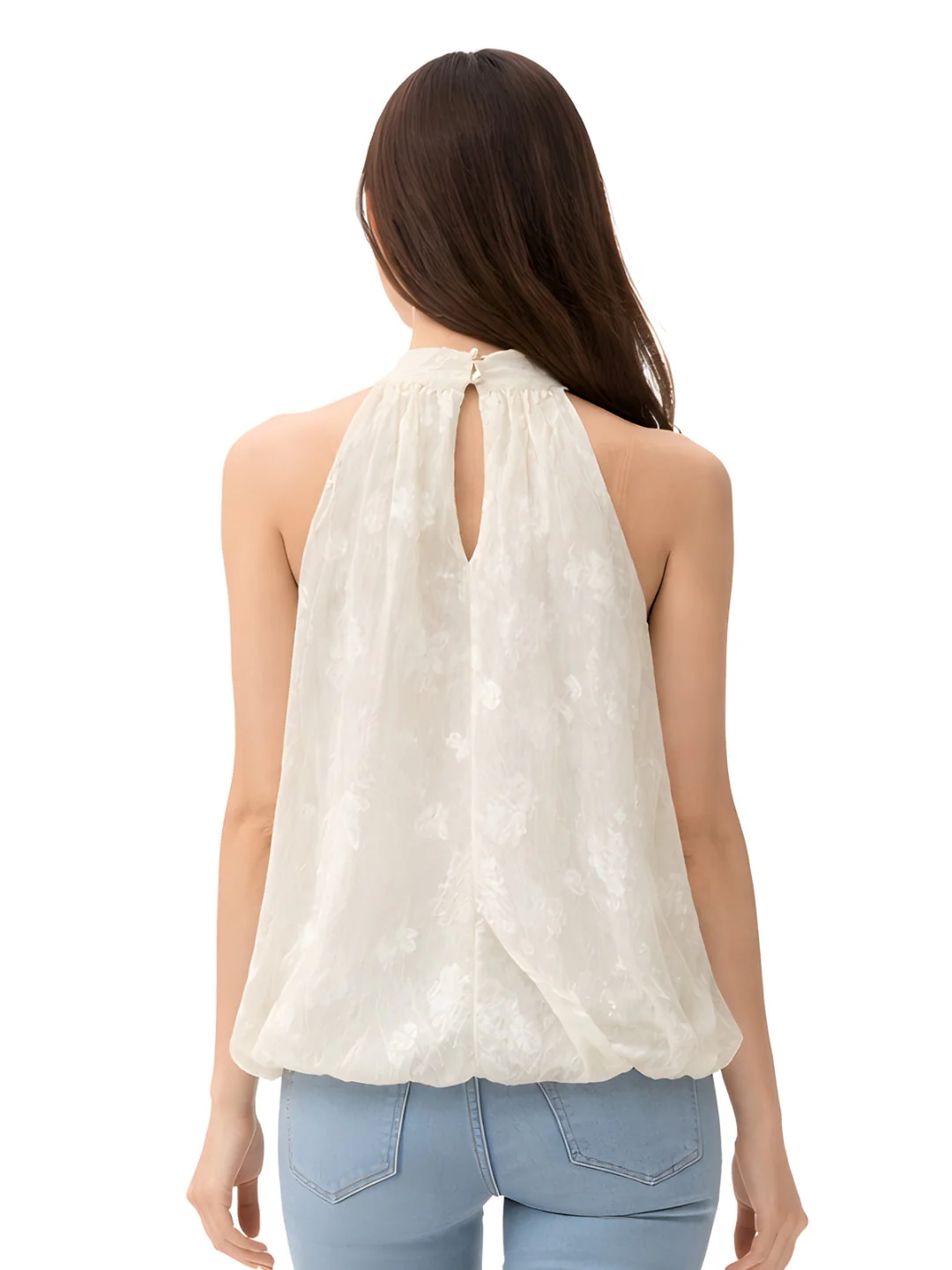 Off White Textured Sleeveless Top - Image 4
