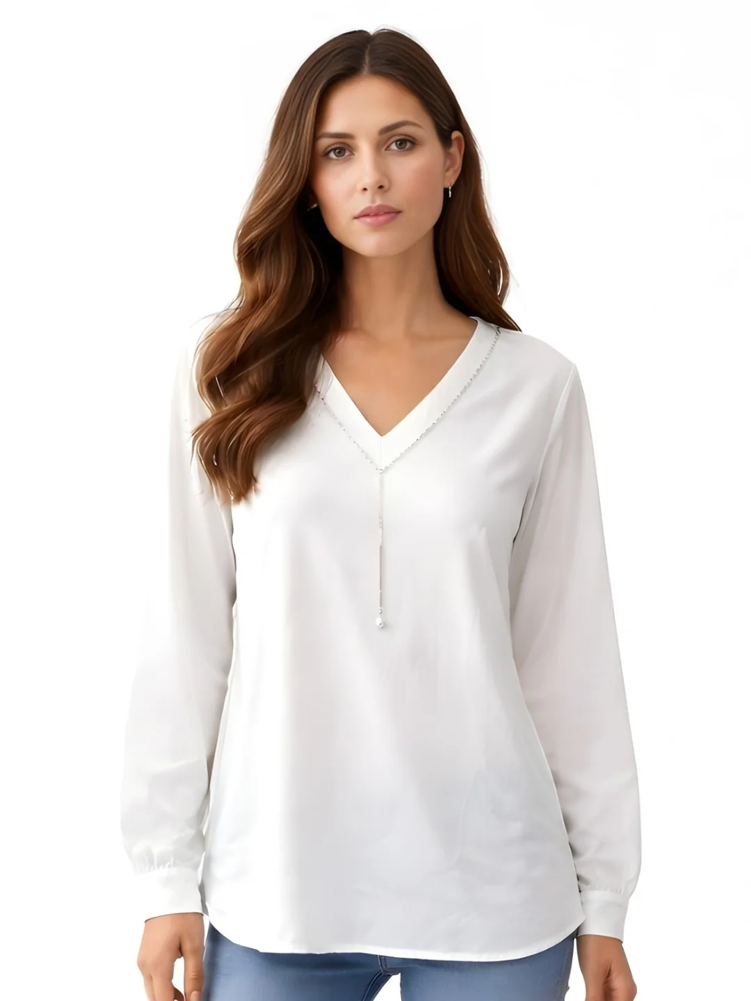 White Plain Long Sleeve Top - Image 2