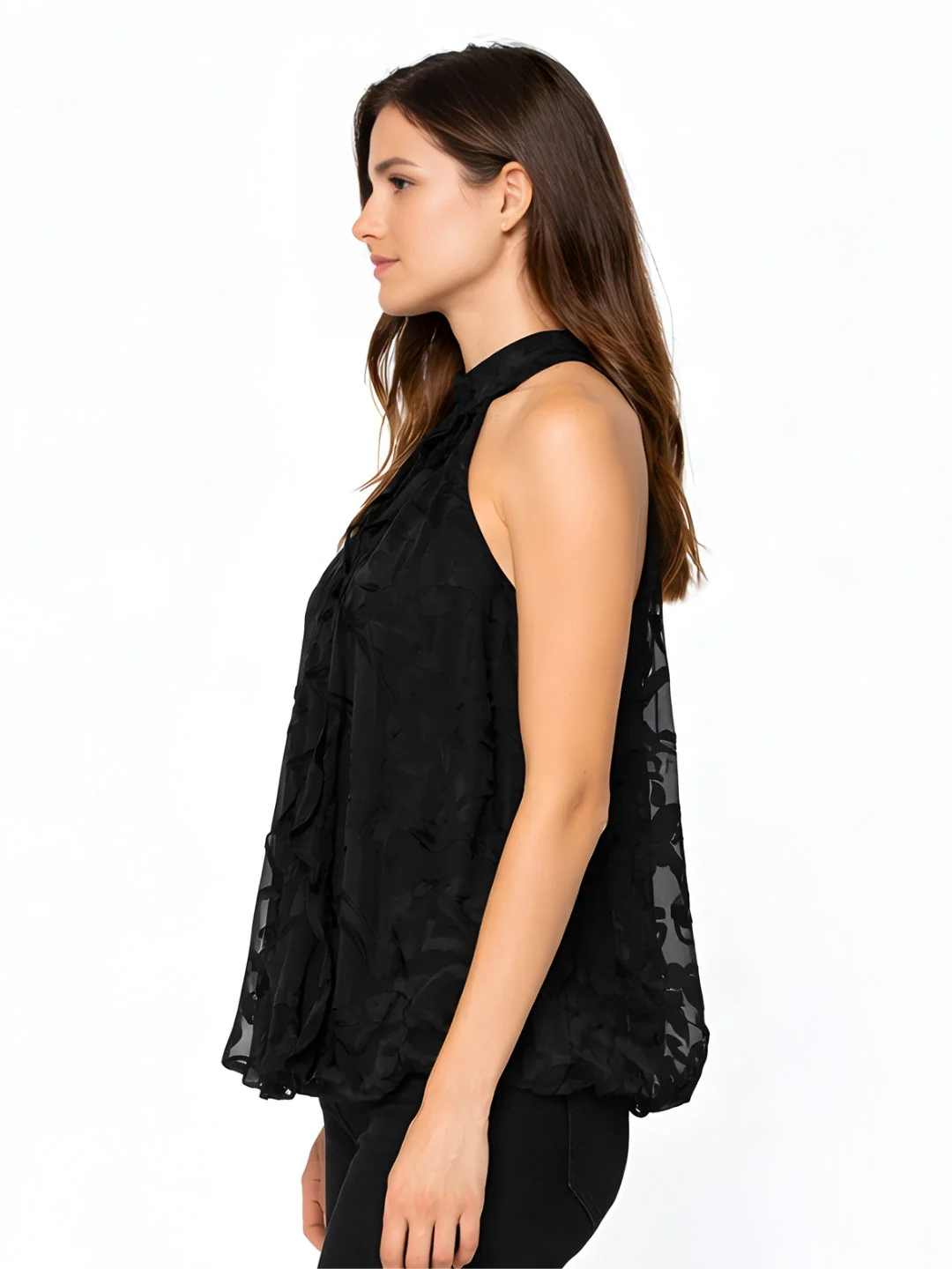 Black Textured Sleeveless Top - Image 3