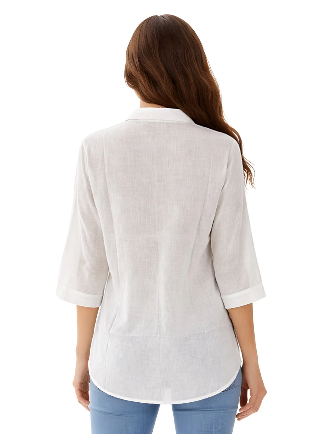 White Solid Three-Quarter Sleeves Top - Image 4