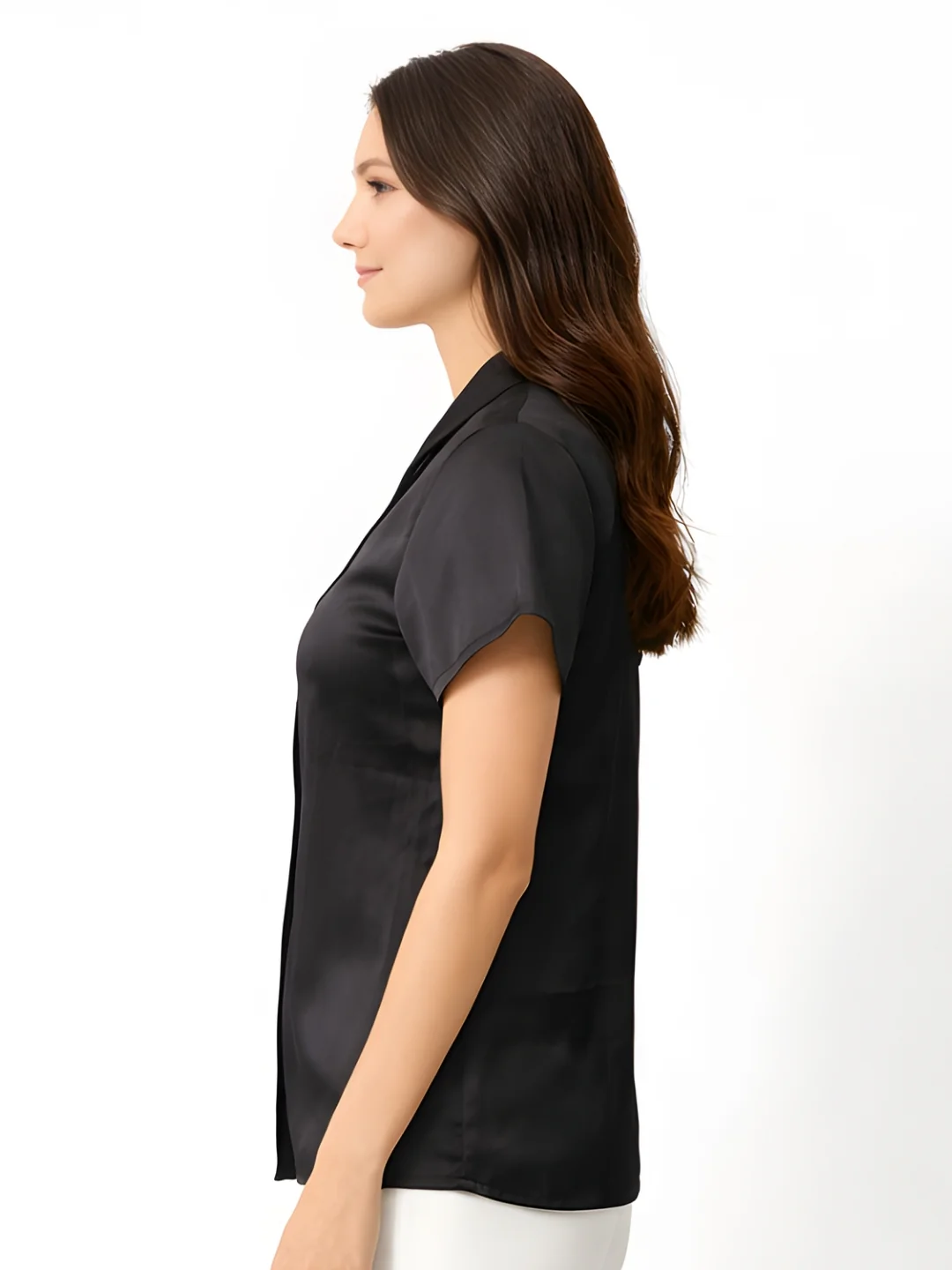 Black Plain Short Sleeve Top - Image 3