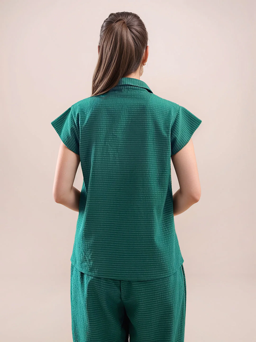 Green Textured Short Sleeves Top - Image 4