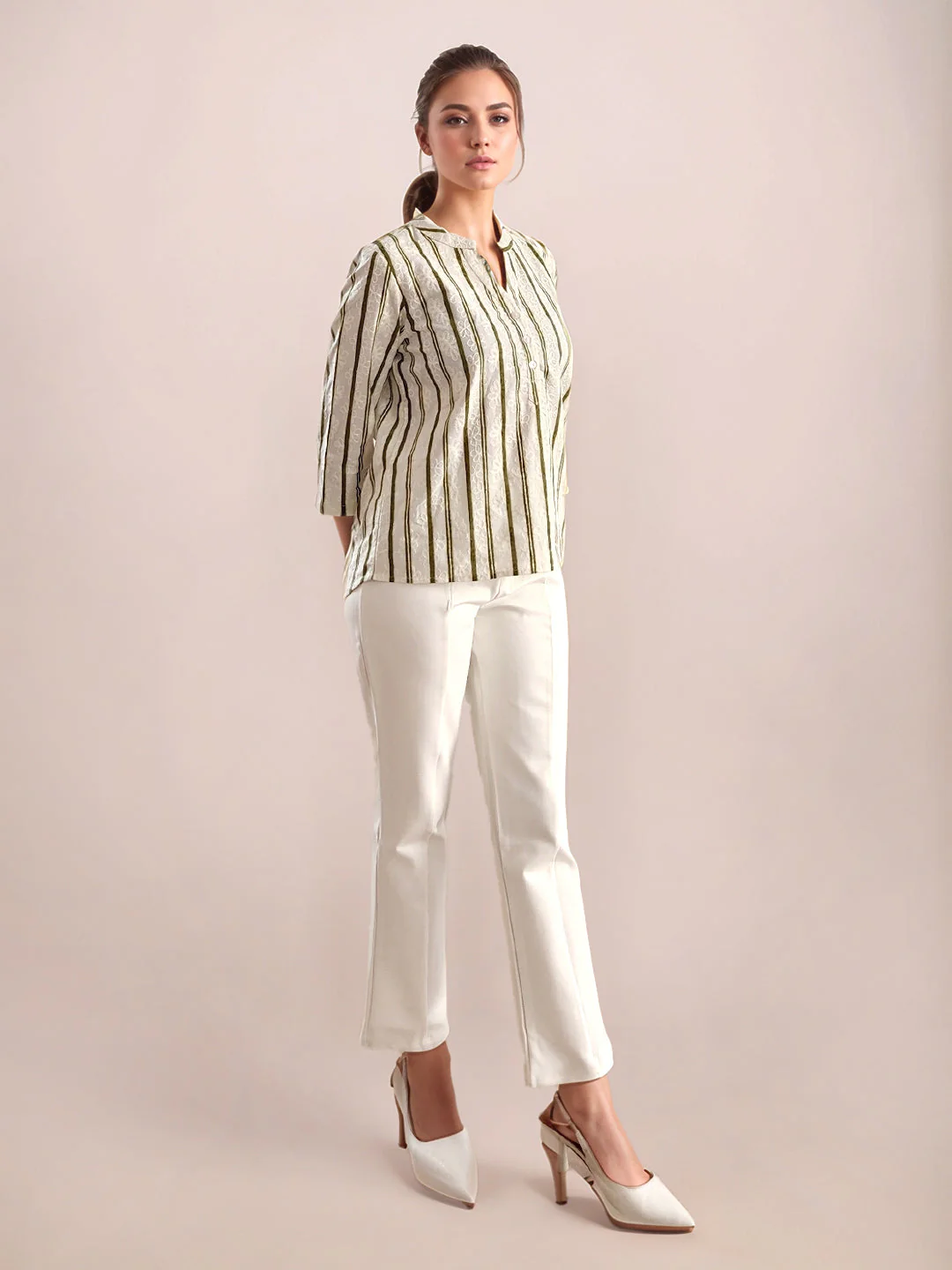 Multi-Colored Stripes 3/4th Sleeves Top - Image 5