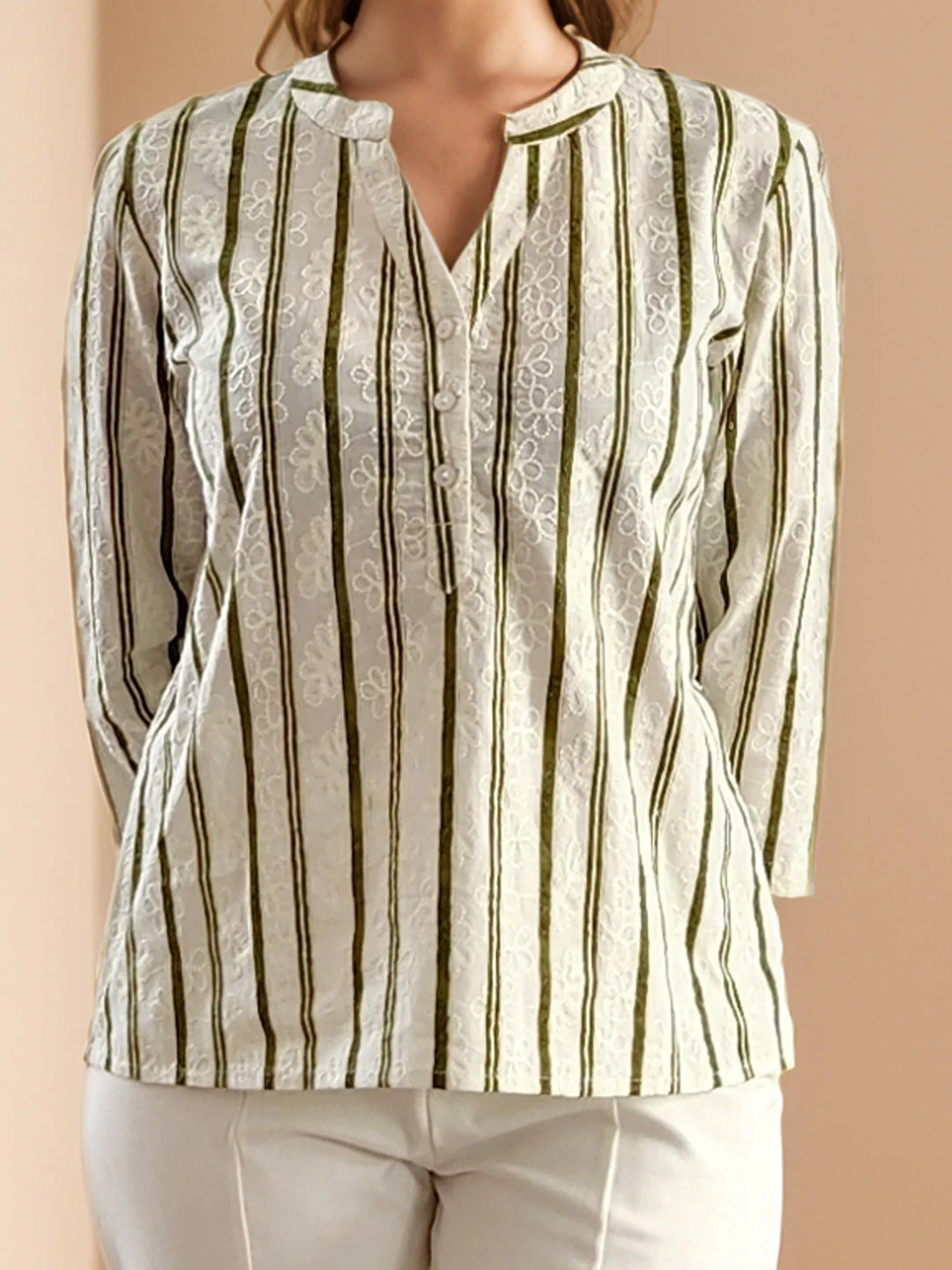 Multi-Colored Stripes 3/4th Sleeves Top - Image 6