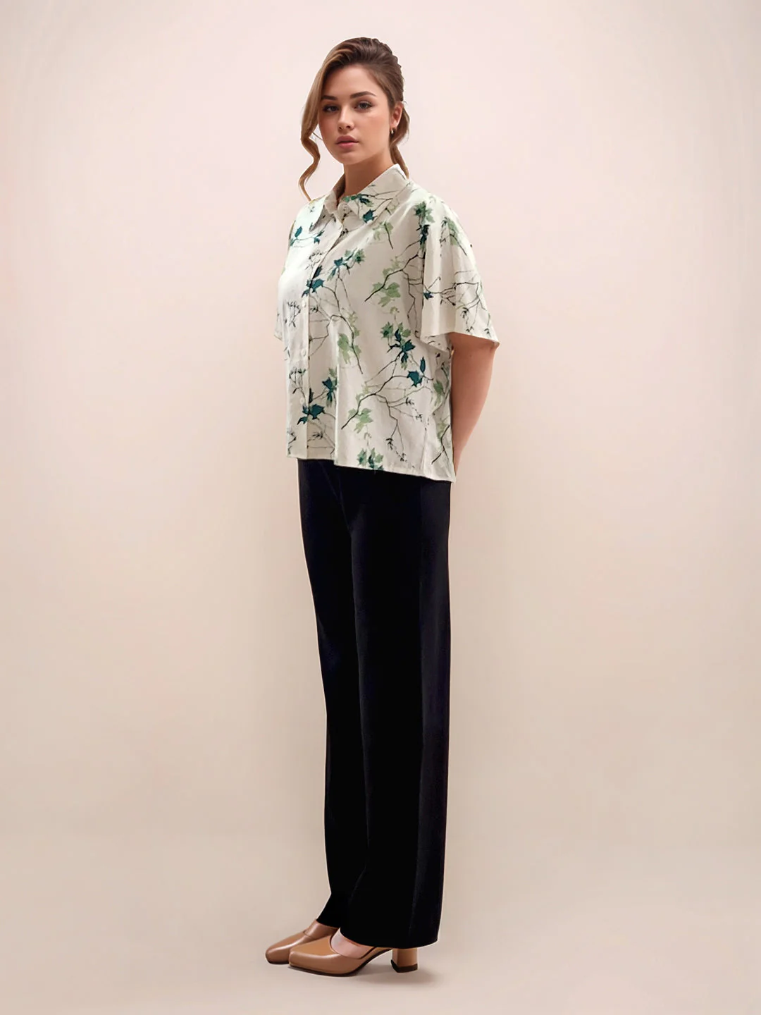 Multi-Colored Tropical Print Short Sleeves Top - Image 5