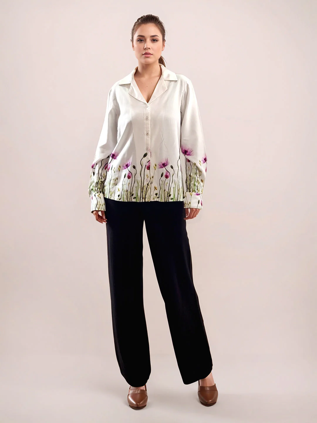 Multi-Colored Tropical Print Long Sleeves Shirt