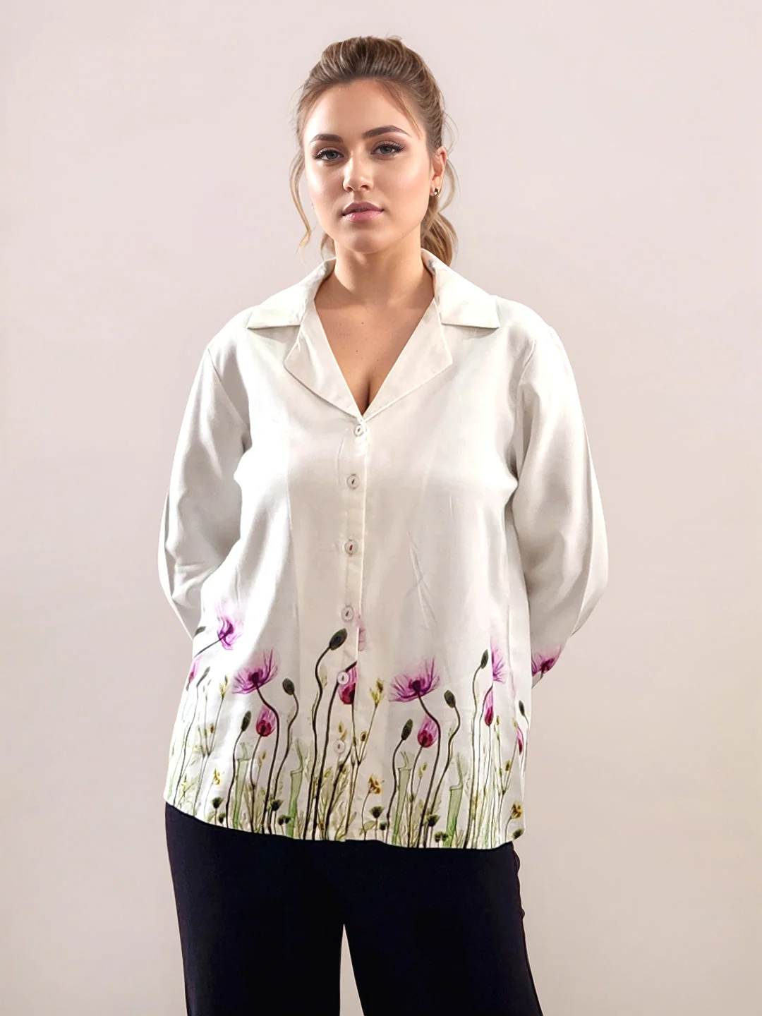 Multi-Colored Tropical Print Long Sleeves Shirt - Image 2