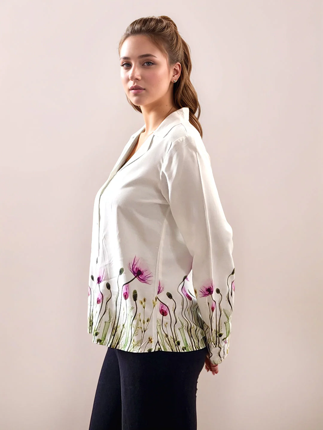 Multi-Colored Tropical Print Long Sleeves Shirt - Image 3