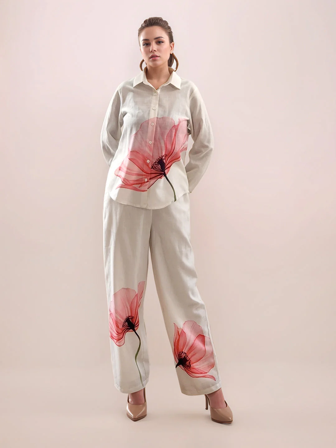 Multi-Colored Tropical Print Long Sleeves Top