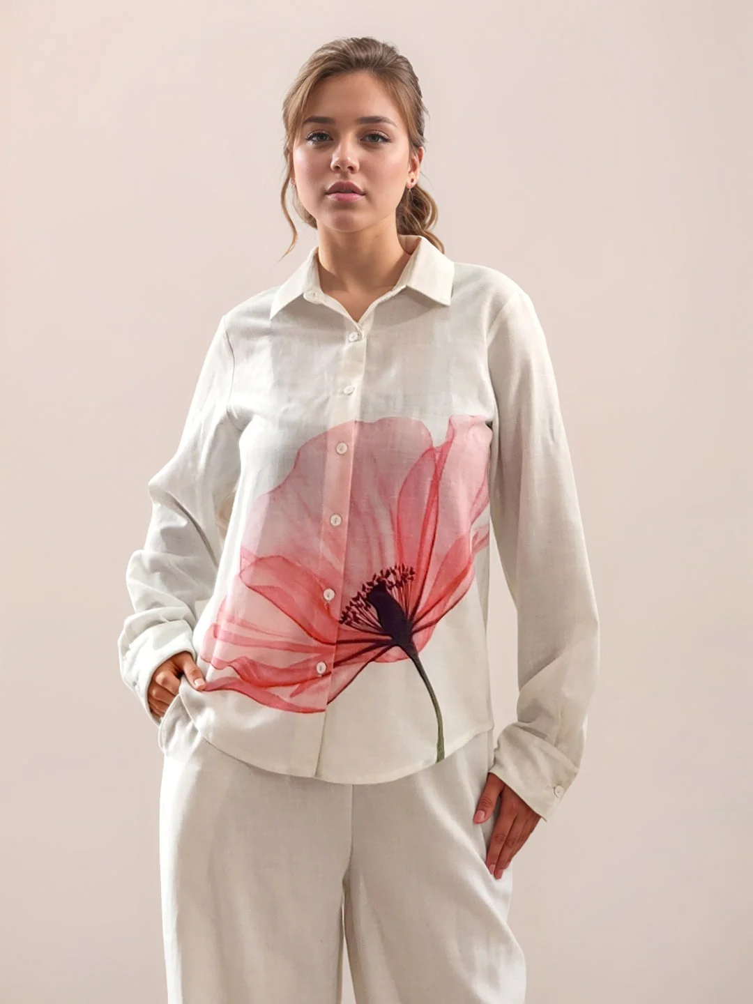 Multi-Colored Tropical Print Long Sleeves Top - Image 2