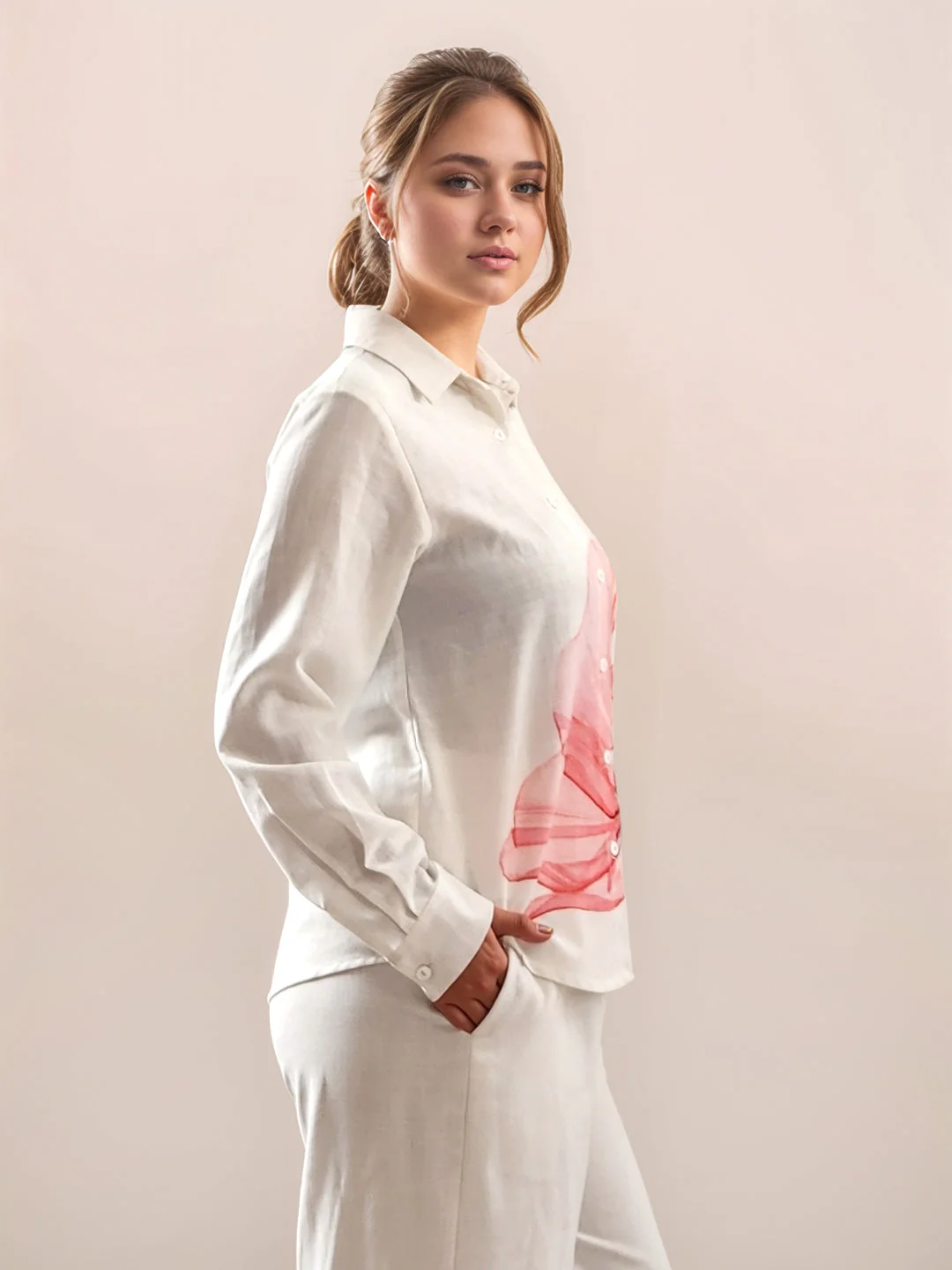 Multi-Colored Tropical Print Long Sleeves Top - Image 3