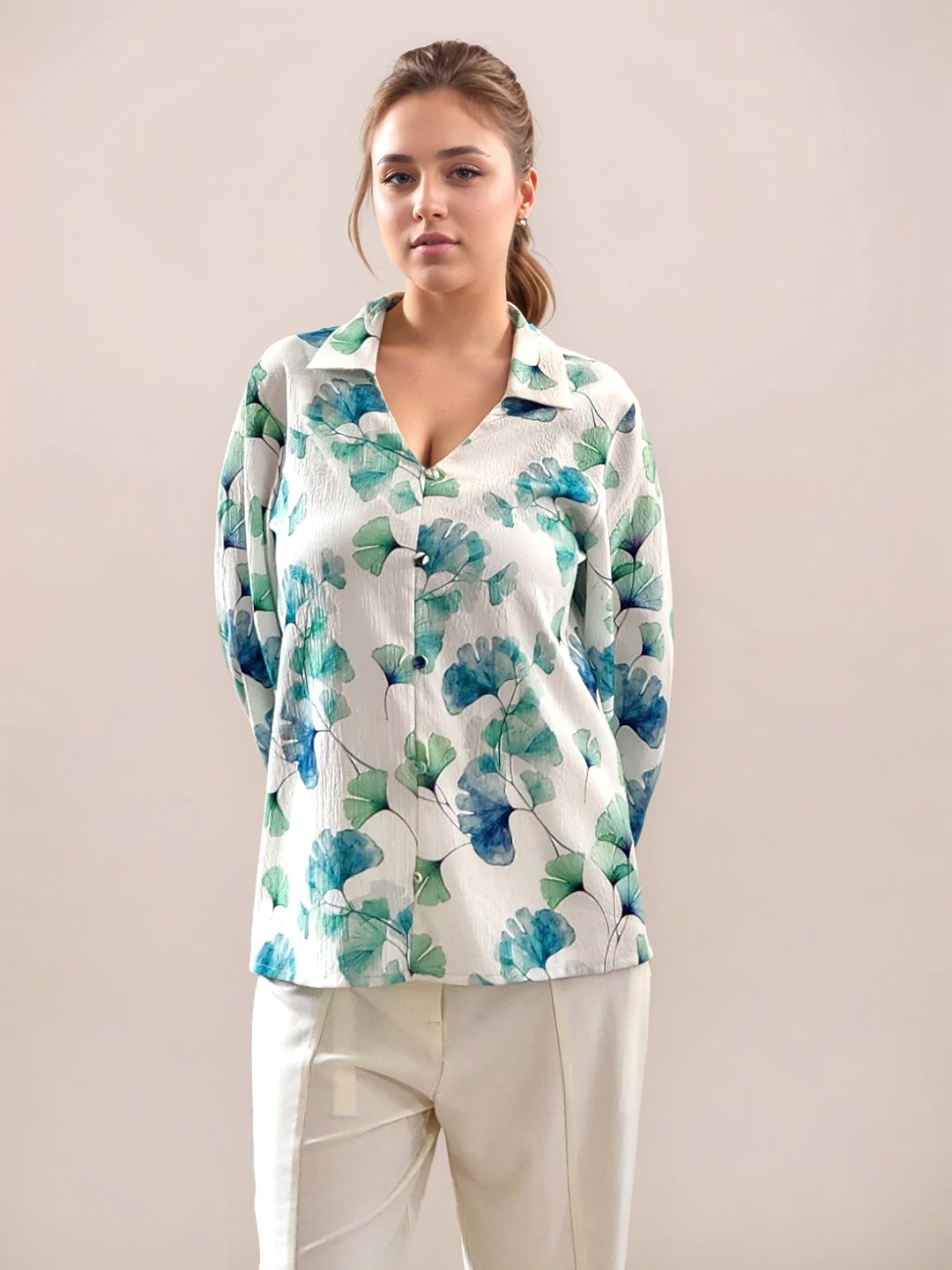 Multi-Colored Tropical Print 3/4th Sleeves Top - Image 2