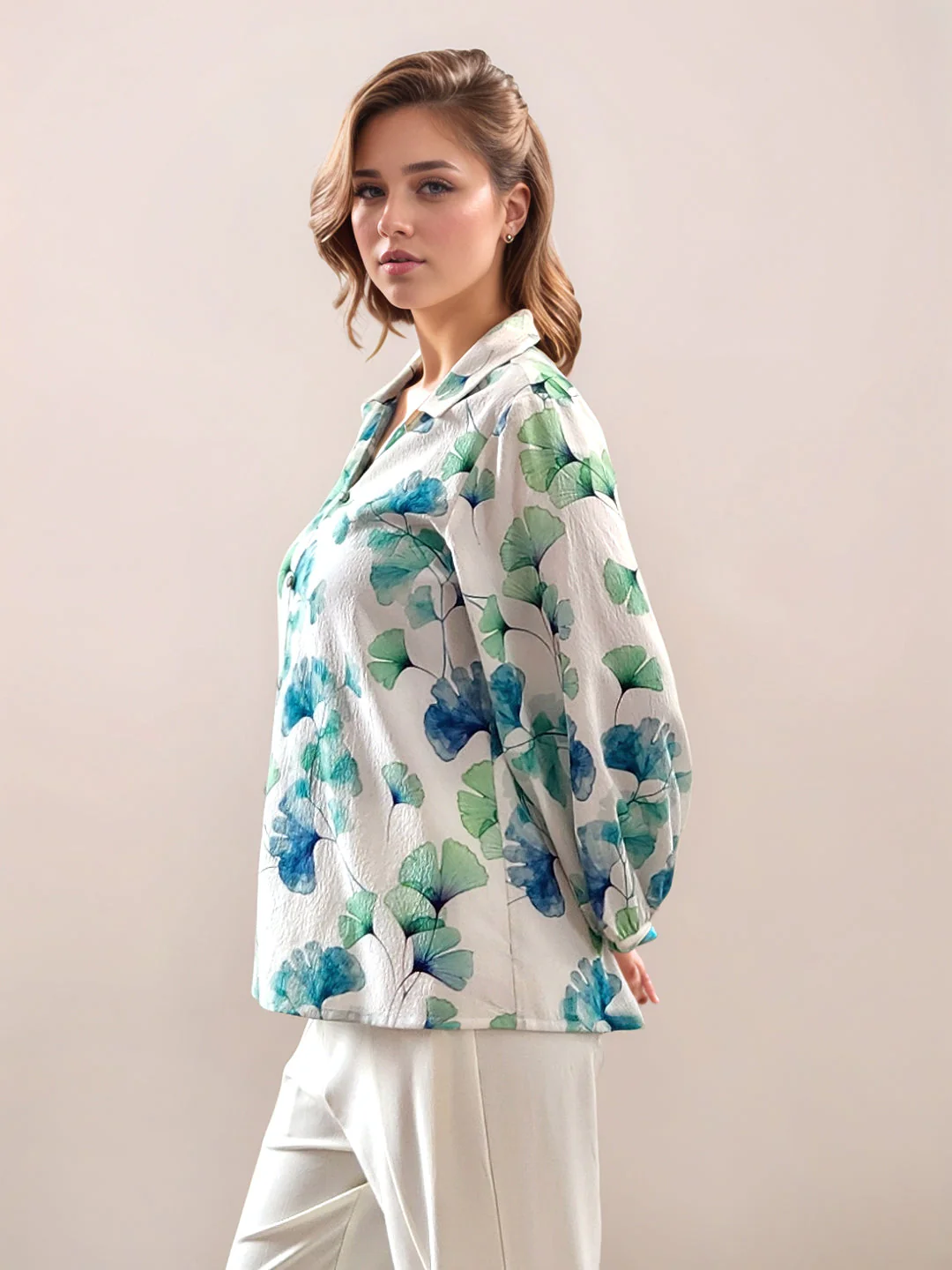 Multi-Colored Tropical Print 3/4th Sleeves Top - Image 3