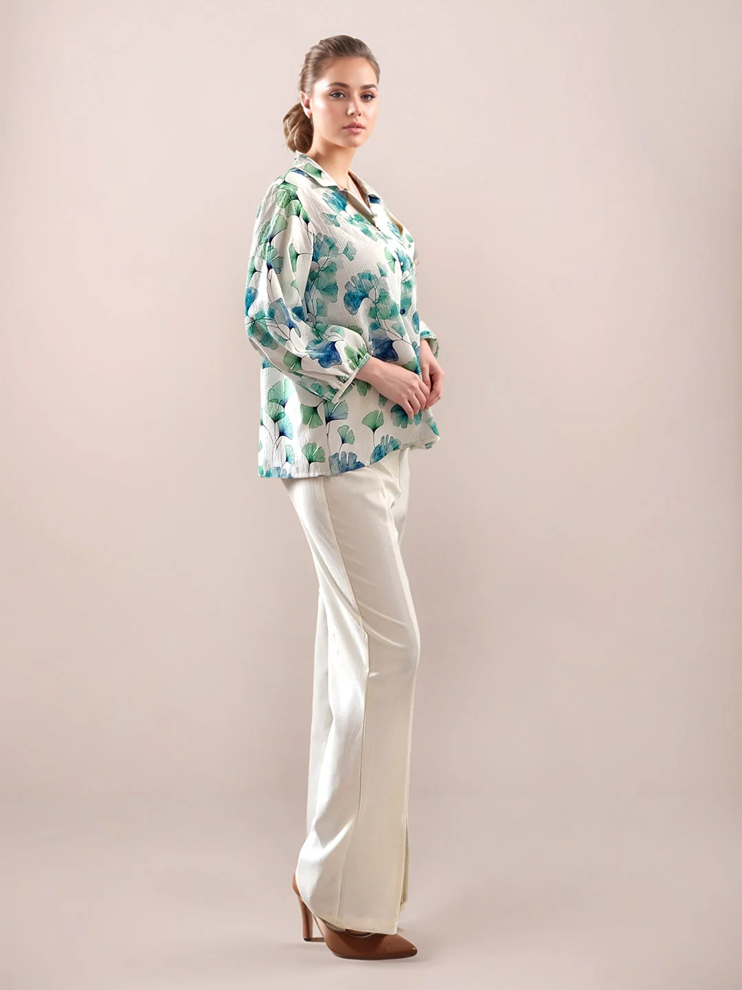 Multi-Colored Tropical Print 3/4th Sleeves Top - Image 5