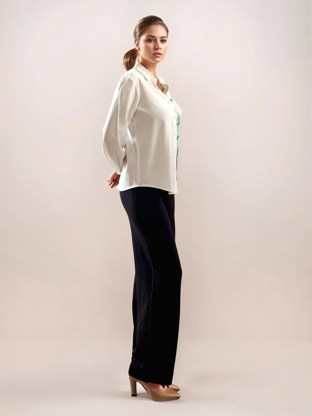 White Tropical Print Long Sleeves Shirt - Image 5